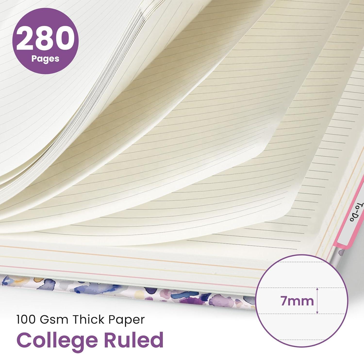 image:imageLarge Spiral Lined Notebooks for Work with Removable Dividers amp Tabs 85x11 Pretty Hardcover 5 Subject Notebook Journal for Women College Ruled Perfect for Study amp Office Organization 280 PagesWildflowersC Purple Blocks