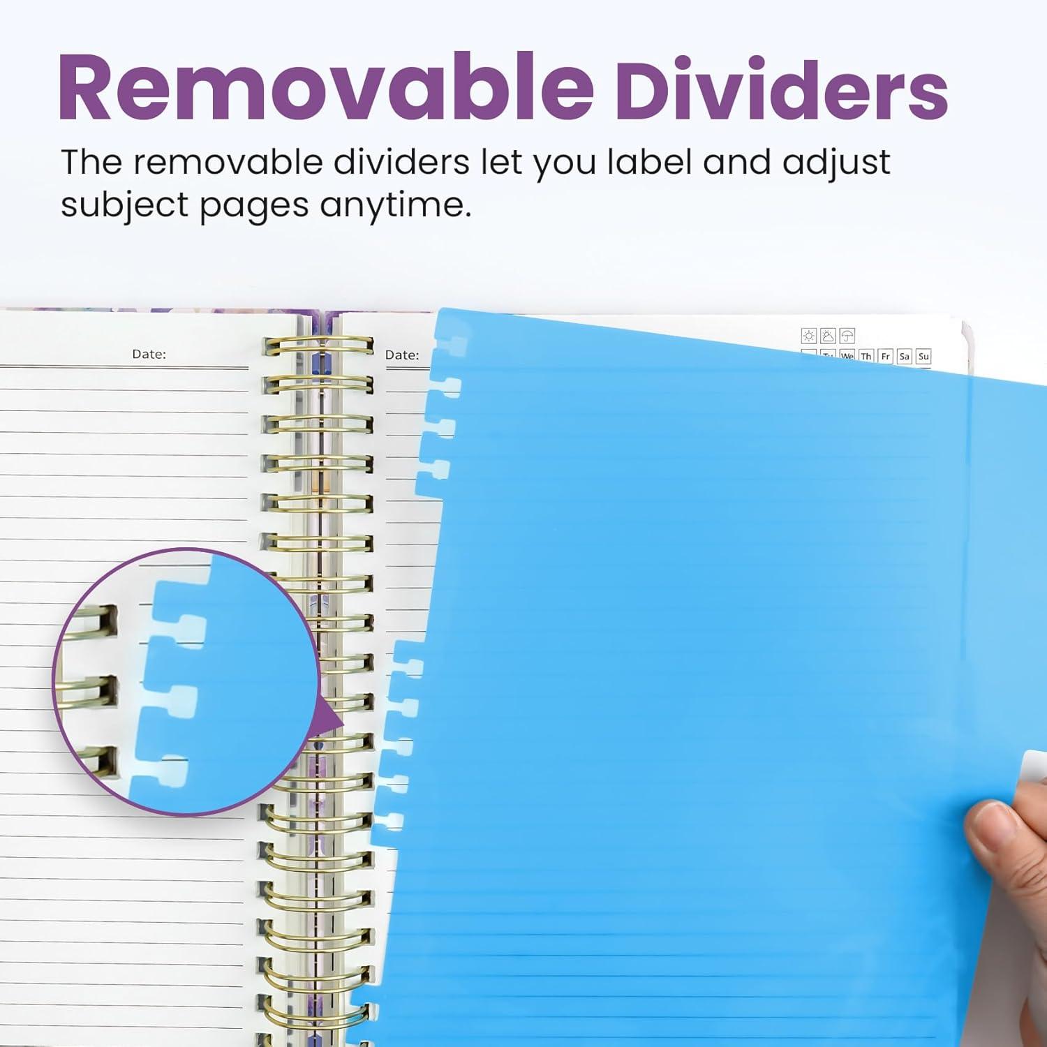 image:imageLarge Spiral Lined Notebooks for Work with Removable Dividers amp Tabs 85x11 Pretty Hardcover 5 Subject Notebook Journal for Women College Ruled Perfect for Study amp Office Organization 280 PagesWildflowersC Purple Blocks