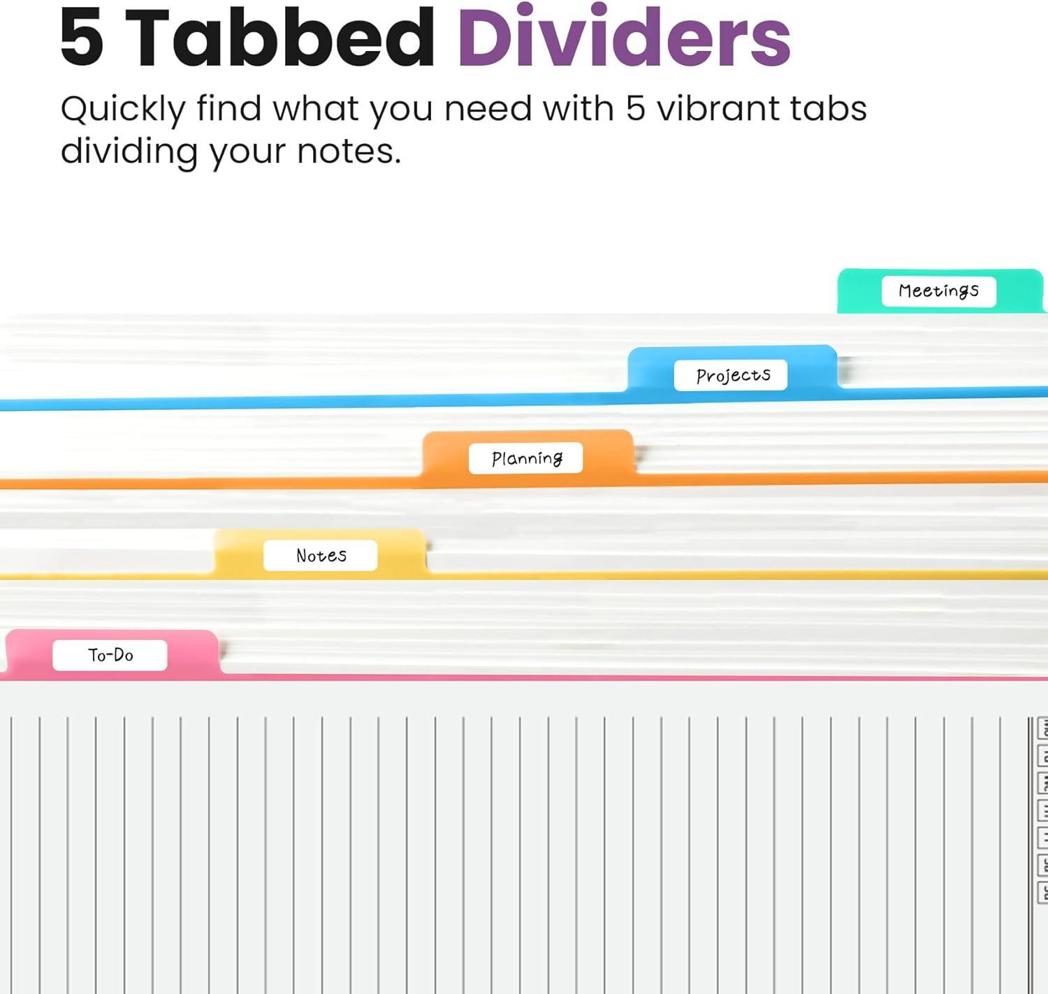 image:imageLarge Spiral Lined Notebooks for Work with Removable Dividers amp Tabs 85x11 Pretty Hardcover 5 Subject Notebook Journal for Women College Ruled Perfect for Study amp Office Organization 280 PagesWildflowersC Purple Blocks