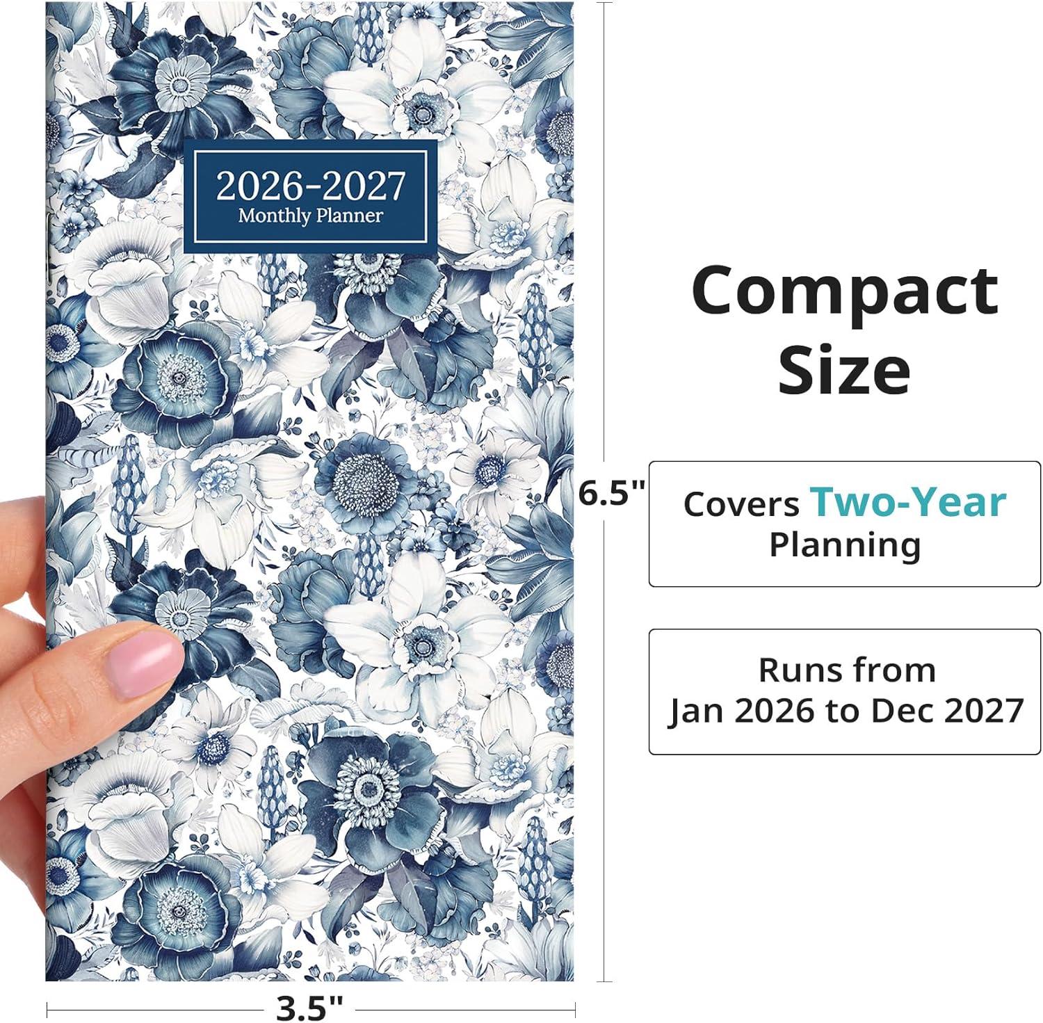 image:imagePocket Calendar 20262027 for Purse Two Year Monthly Planner Pocket Size Jan 2026 to Dec 2027 Monthly Planner Small Size 65 x 35 Color SplashCBlue Floral
