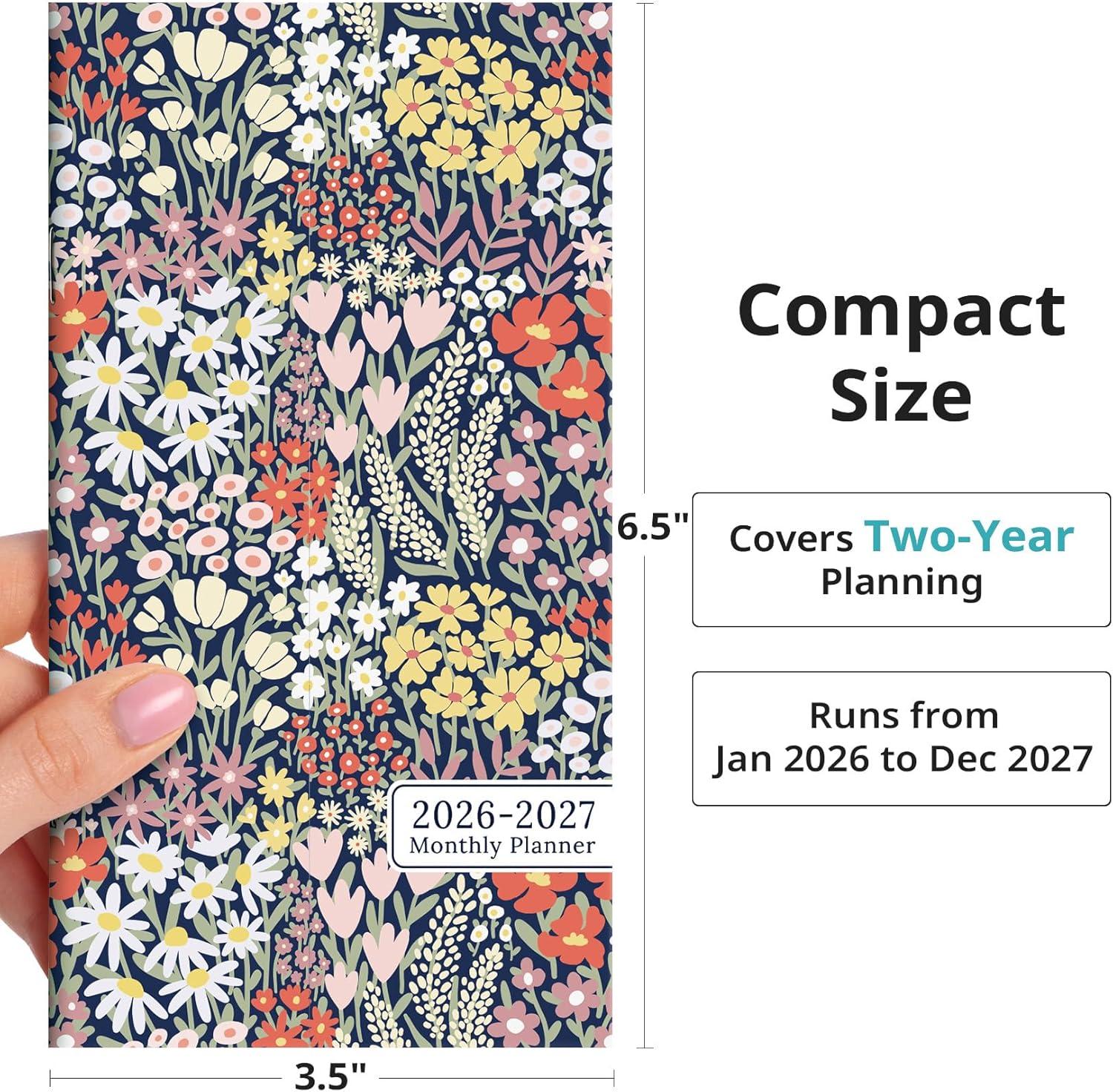 image:imagePocket Calendar 20262027 for Purse Two Year Monthly Planner Pocket Size Jan 2026 to Dec 2027 Monthly Planner Small Size 65 x 35 Color SplashGPetite Blooms