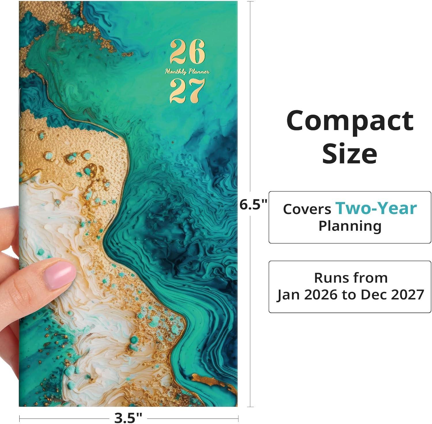 image:imagePocket Calendar 20262027 for Purse Two Year Monthly Planner Pocket Size Jan 2026 to Dec 2027 Monthly Planner Small Size 65 x 35 Color SplashIEmerald Shores