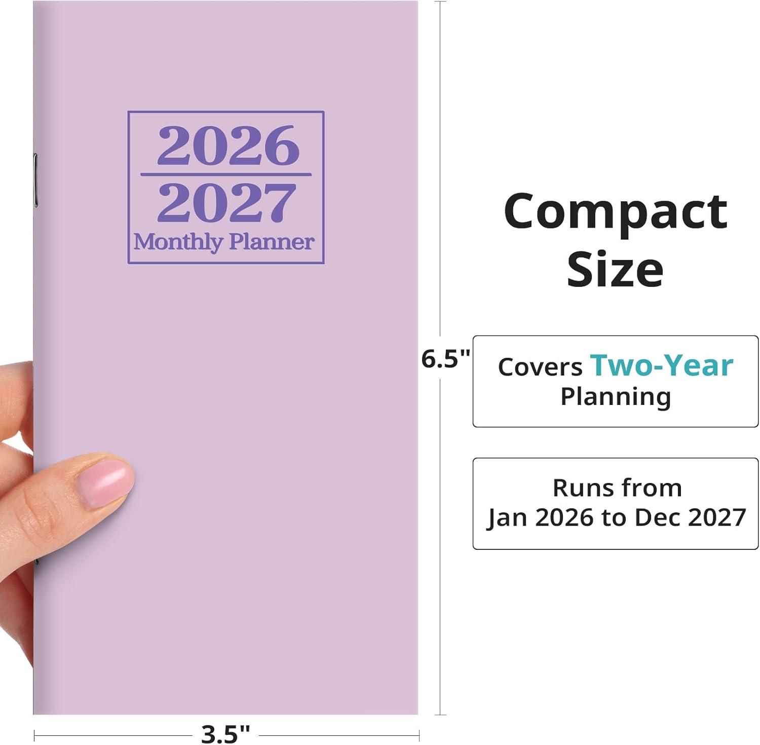image:imagePocket Calendar 20262027 for Purse Two Year Monthly Planner Pocket Size Jan 2026 to Dec 2027 Monthly Planner Small Size 65 x 35 Color SplashKPurple