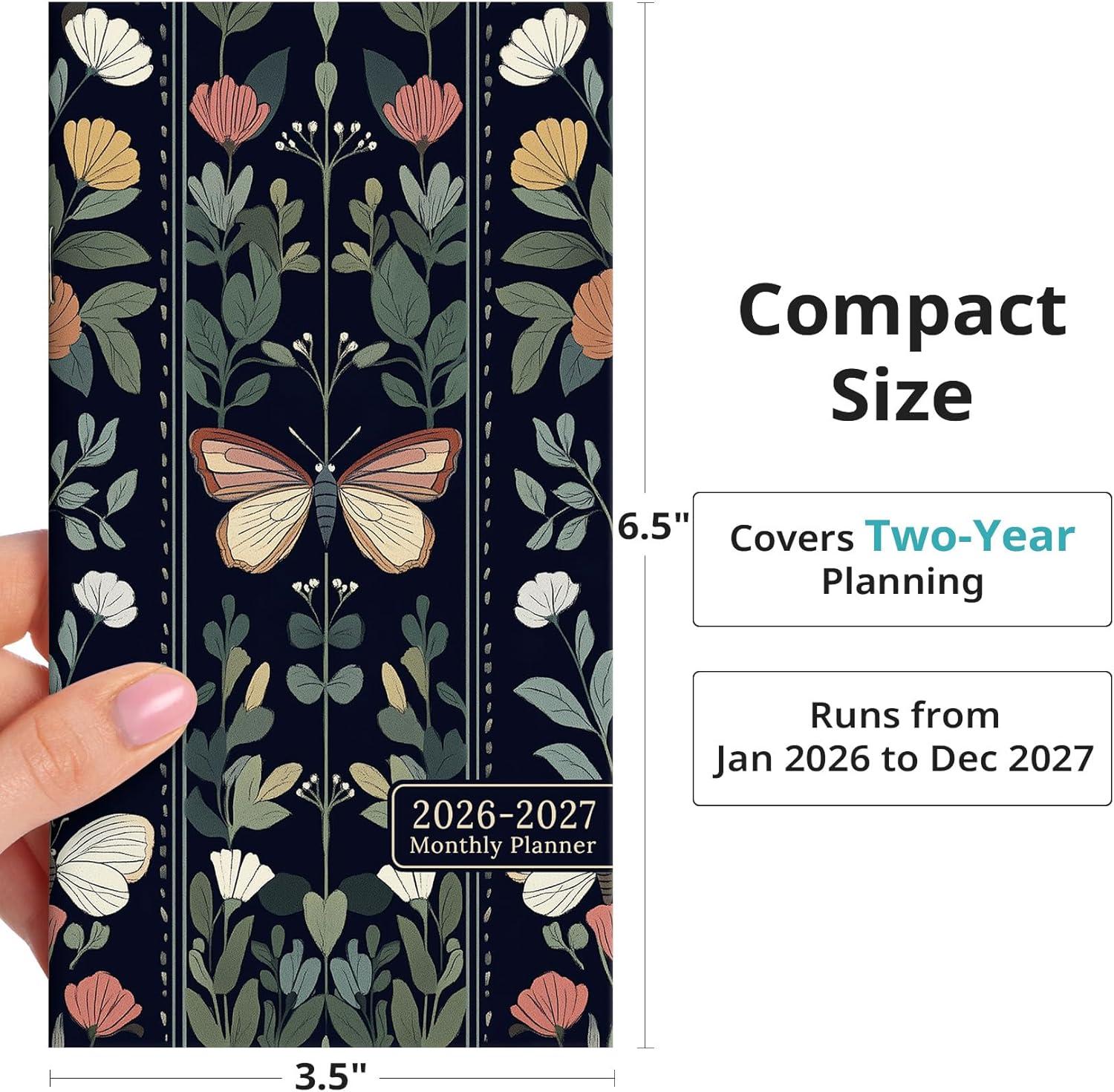 image:imagePocket Calendar 20262027 for Purse Two Year Monthly Planner Pocket Size Jan 2026 to Dec 2027 Monthly Planner Small Size 65 x 35 Color SplashNButterfly Tapestry