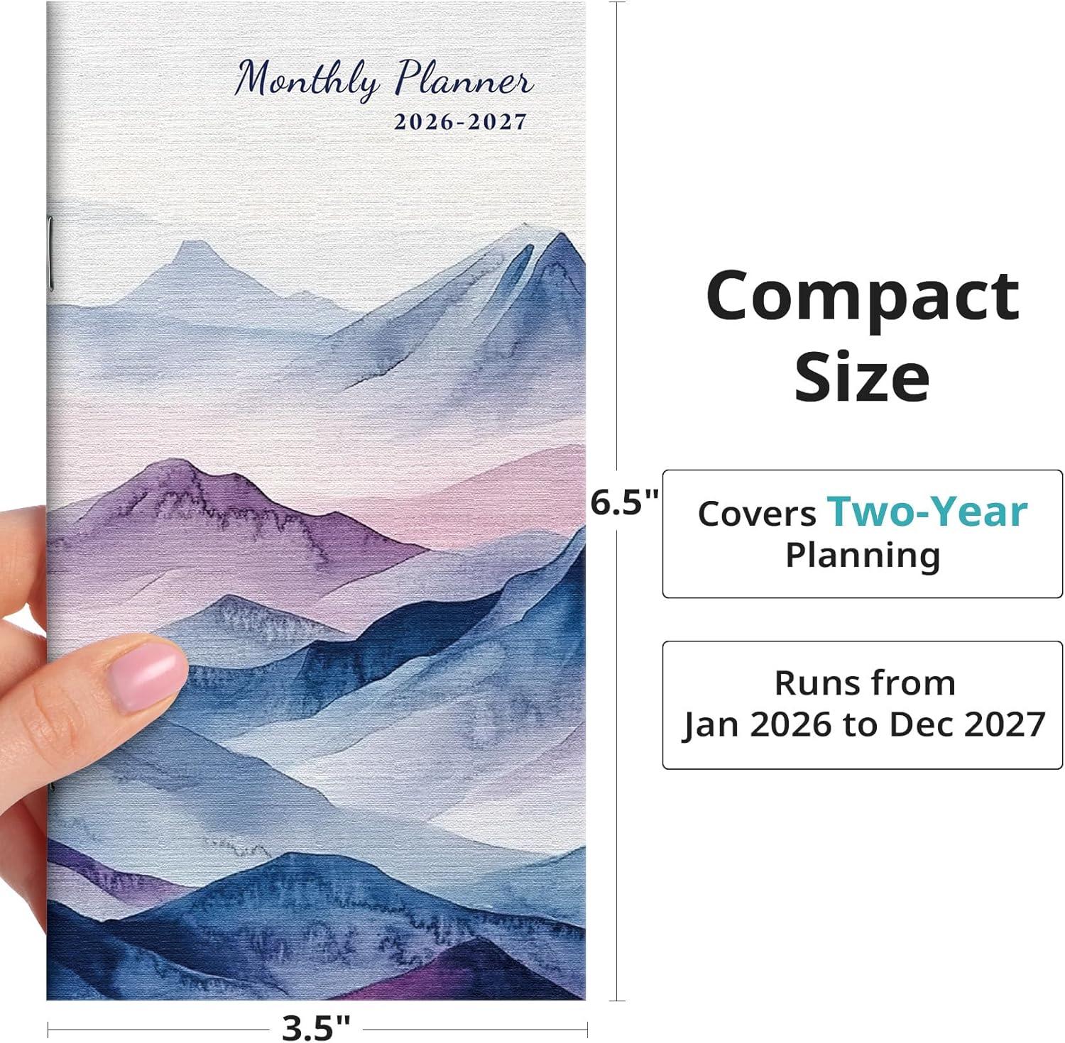image:imagePocket Calendar 20262027 for Purse Two Year Monthly Planner Pocket Size Jan 2026 to Dec 2027 Monthly Planner Small Size 65 x 35 Color SplashODistant Peaks