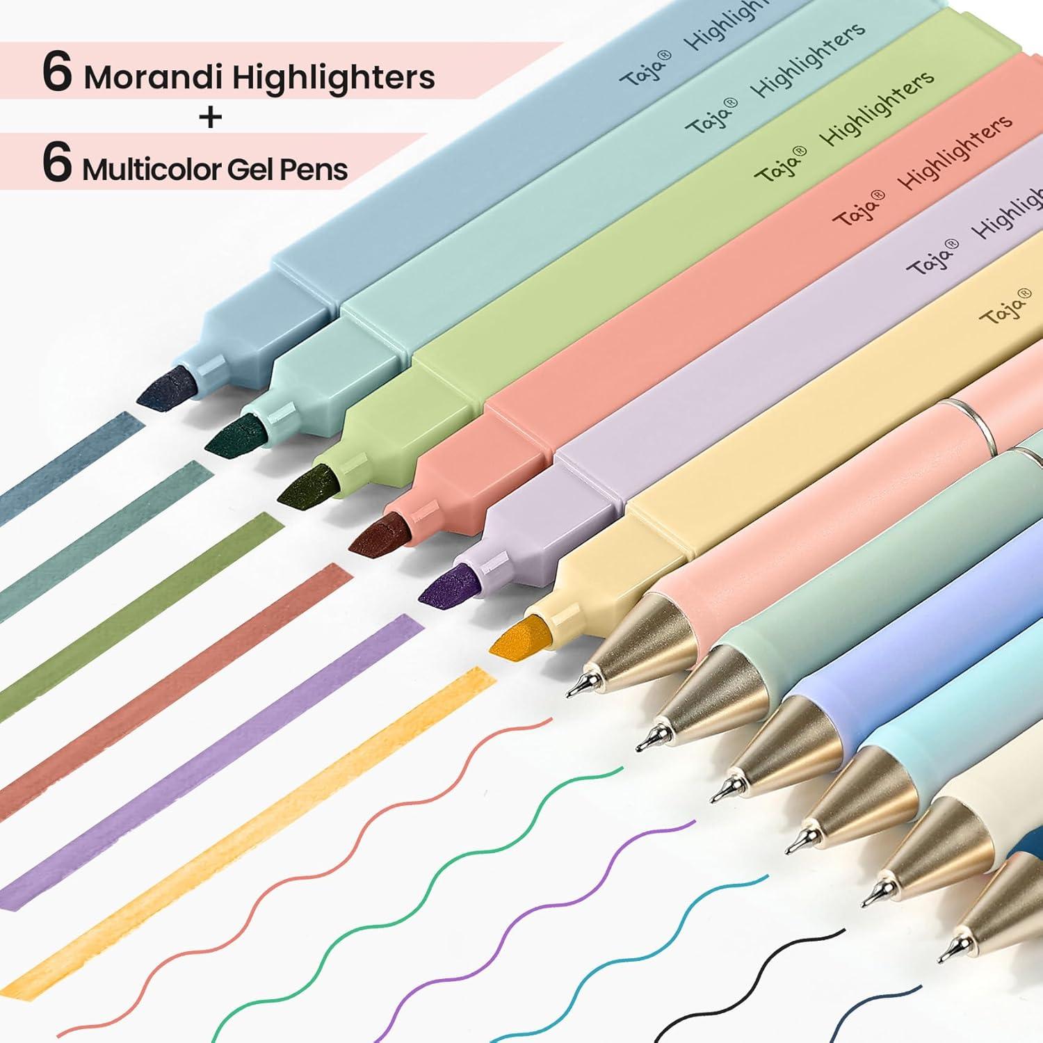 image:imageTaja 12 Pack Bible Highlighters and Pens Set No Bleed 6 Aesthetic Pastel Highlighters and 6 Black Ink Pens for Bible Study Journaling School and Office Supplies24