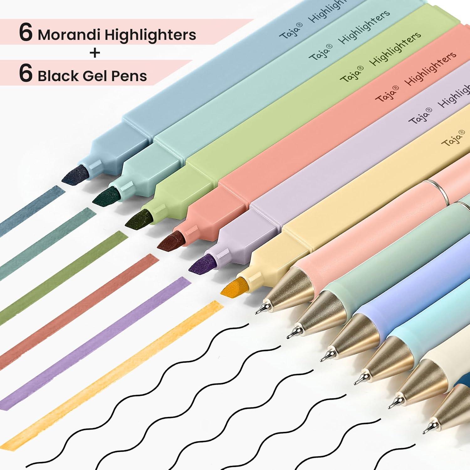 image:imageTaja 12 Pack Bible Highlighters and Pens Set No Bleed 6 Aesthetic Pastel Highlighters and 6 Black Ink Pens for Bible Study Journaling School and Office Supplies12