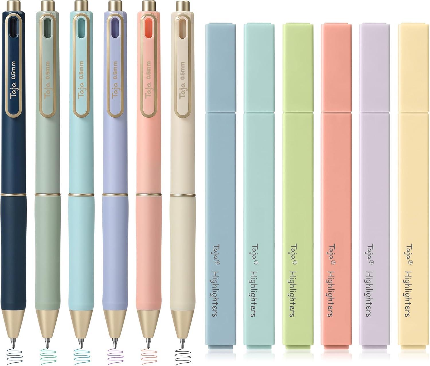 image:imageTaja 12 Pack Bible Highlighters and Pens Set No Bleed 6 Aesthetic Pastel Highlighters and 6 Black Ink Pens for Bible Study Journaling School and Office Supplies12