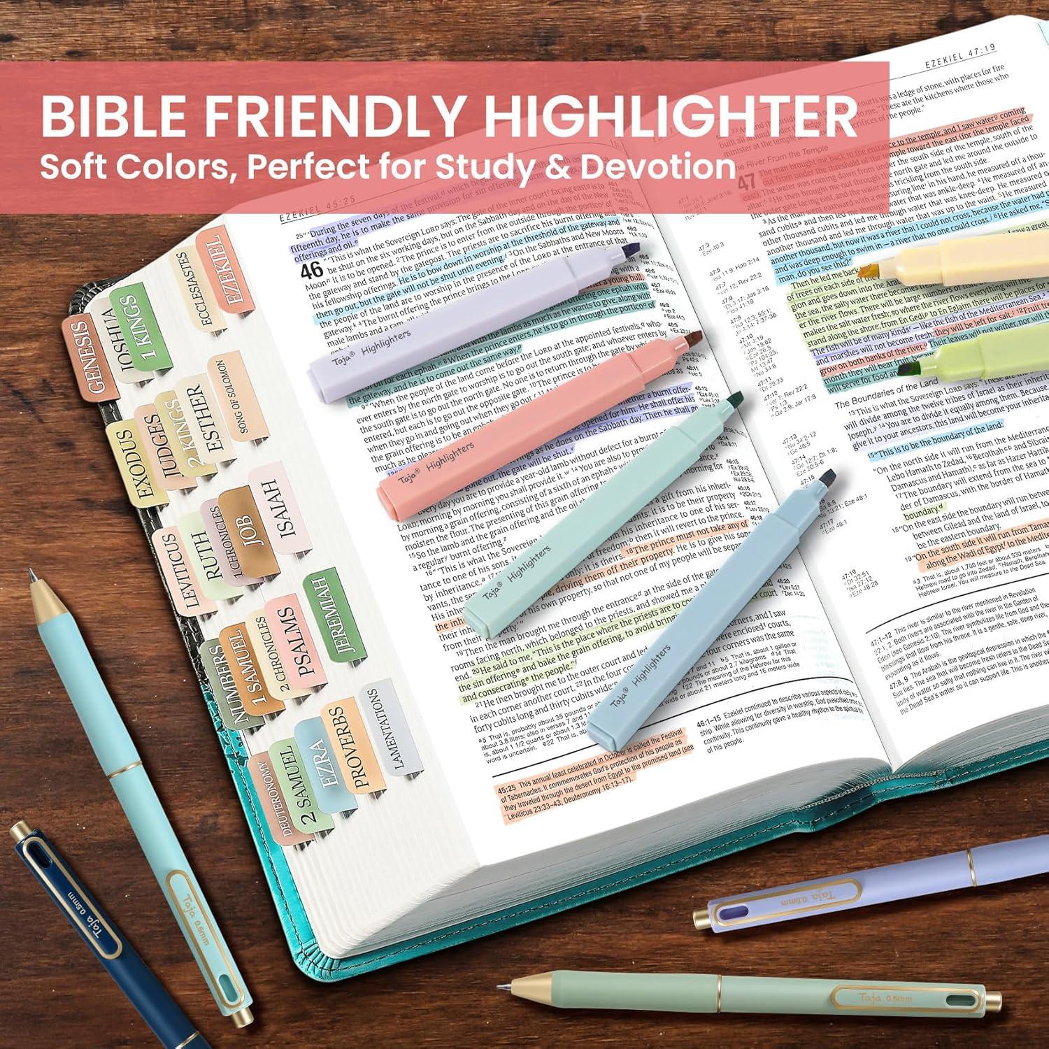 image:imageTaja 12 Pack Bible Highlighters and Pens Set No Bleed 6 Aesthetic Pastel Highlighters and 6 Black Ink Pens for Bible Study Journaling School and Office Supplies24