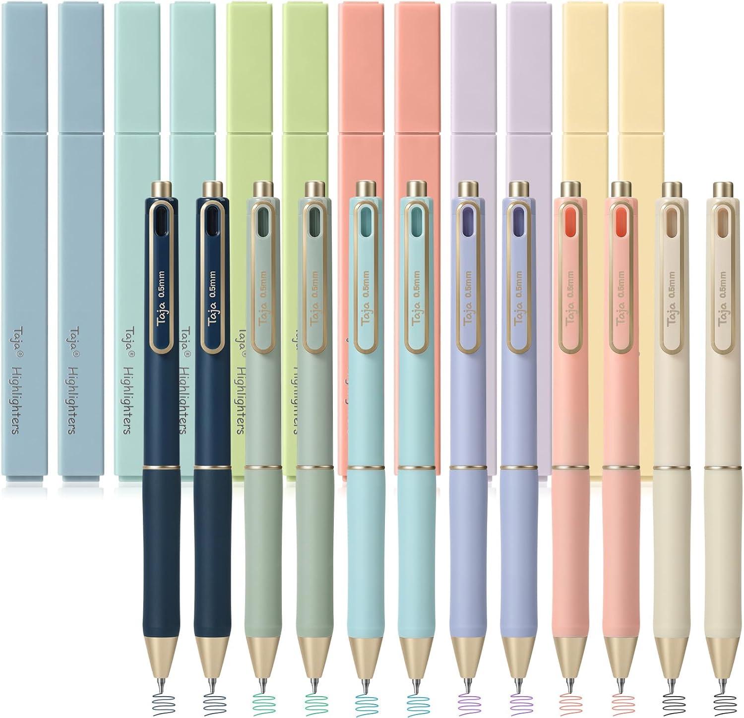 image:imageTaja 12 Pack Bible Highlighters and Pens Set No Bleed 6 Aesthetic Pastel Highlighters and 6 Black Ink Pens for Bible Study Journaling School and Office Supplies24