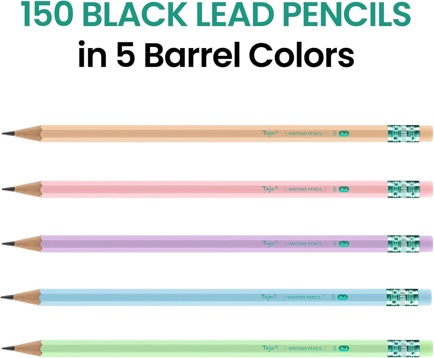 image:imageTaja 150 Pack 2 HB Pencils Bulk PreSharpened WoodCased Pencils with Erasers Large Pack Writing amp Drawing Pencils for School Classroom Testing MacaronMulticolor
