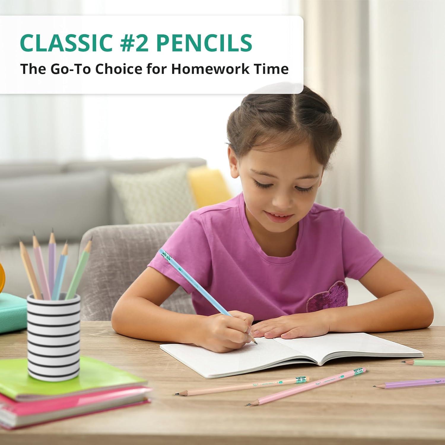 image:imageTaja 150 Pack 2 HB Pencils Bulk PreSharpened WoodCased Pencils with Erasers Large Pack Writing amp Drawing Pencils for School Classroom Testing MacaronMulticolor