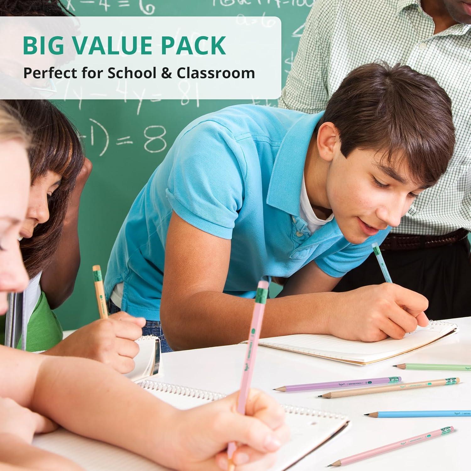 image:imageTaja 50 Pack WoodCased 2 HB Pencils Bulk PreSharpened Pencils with Top Erasers Perfect for School amp Classroom Writing and Drawing MacaronMulticolor