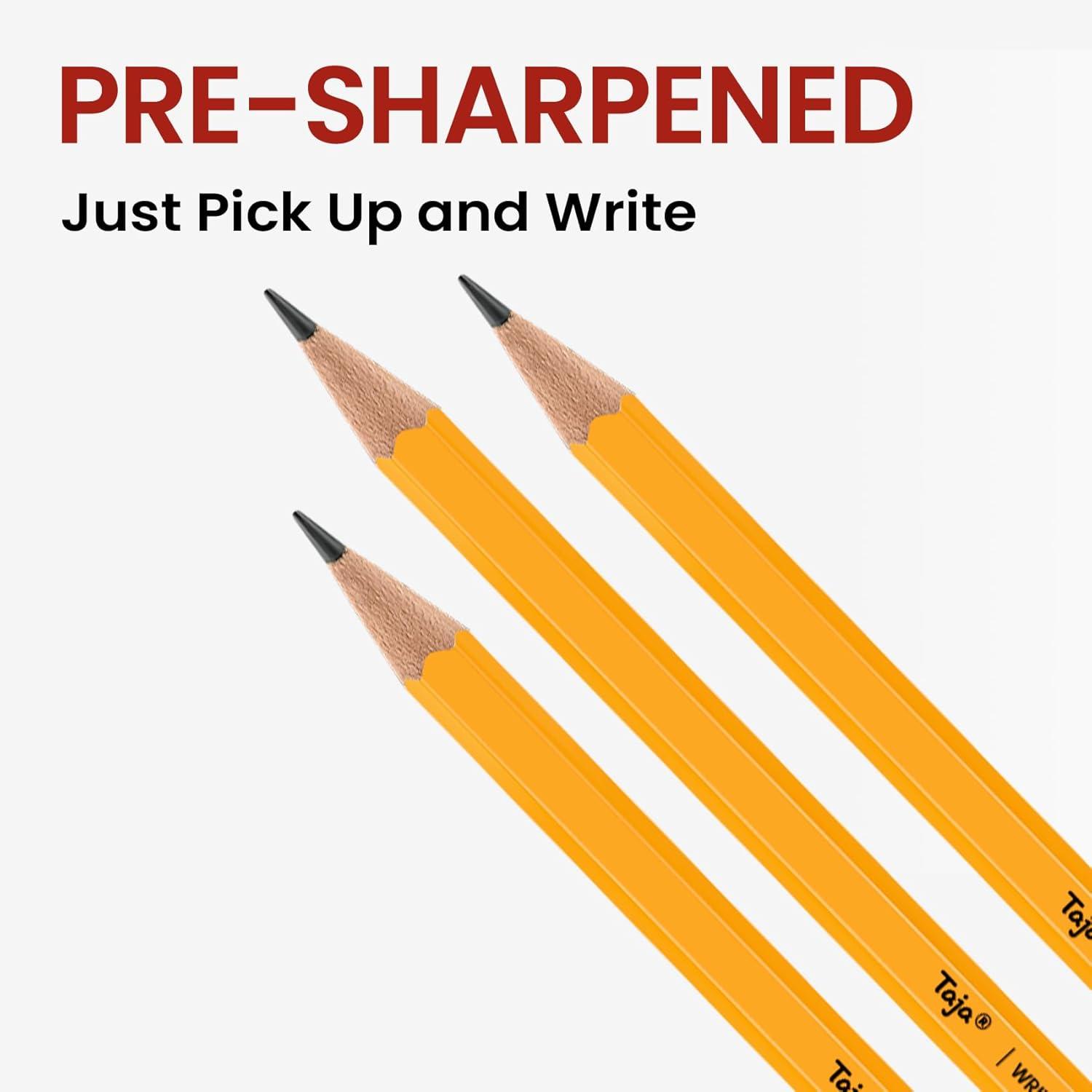 image:imageTaja 50 Pack WoodCased 2 HB Pencils Bulk PreSharpened Pencils with Top Erasers Perfect for School amp Classroom Writing and Drawing MacaronYellow