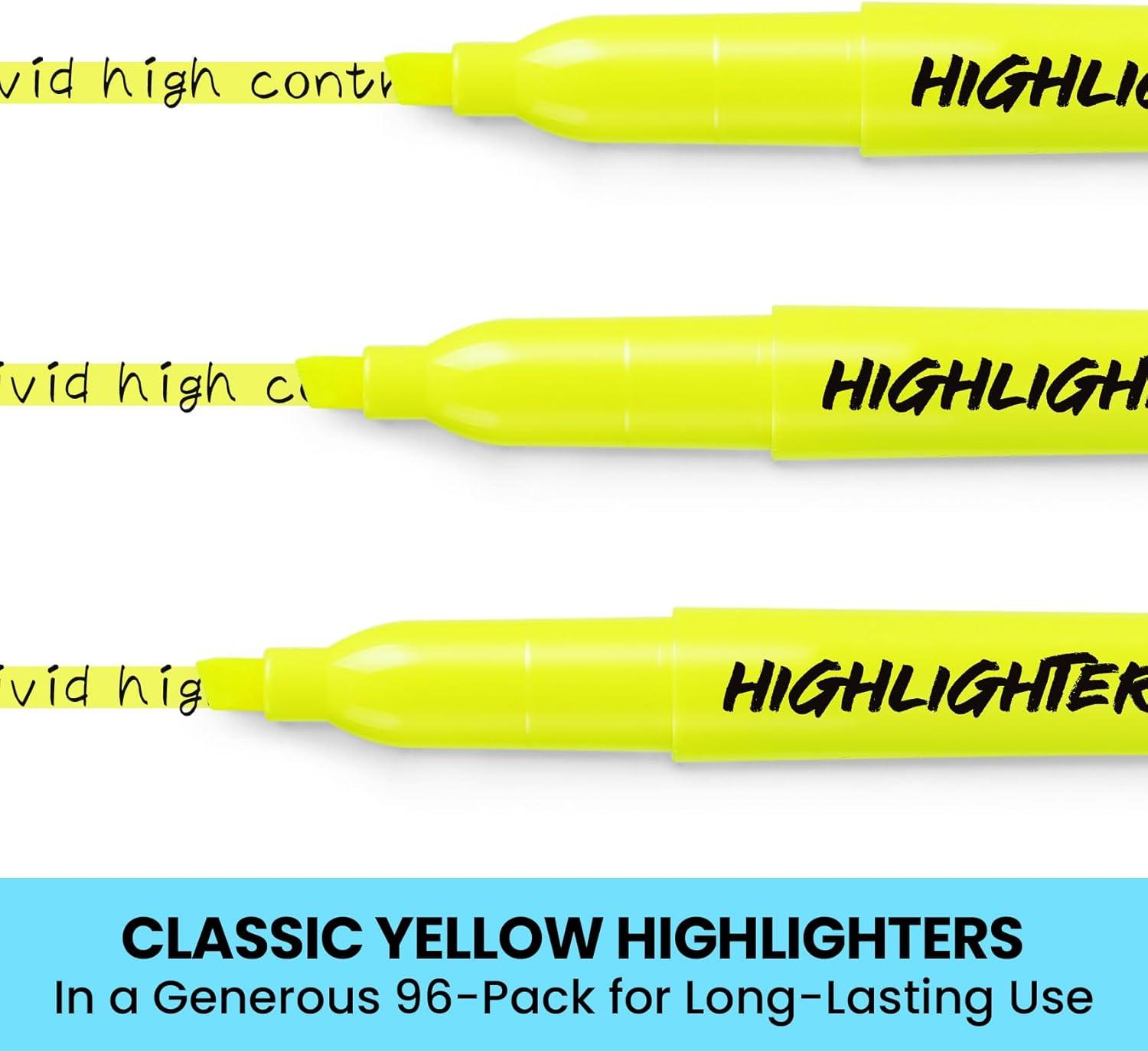 image:imageTaja 96 Pack Yellow Highlighters Bulk Chisel Tip Highlighters Markers Set with No Bleed Ink Perfect for Office Supplies
