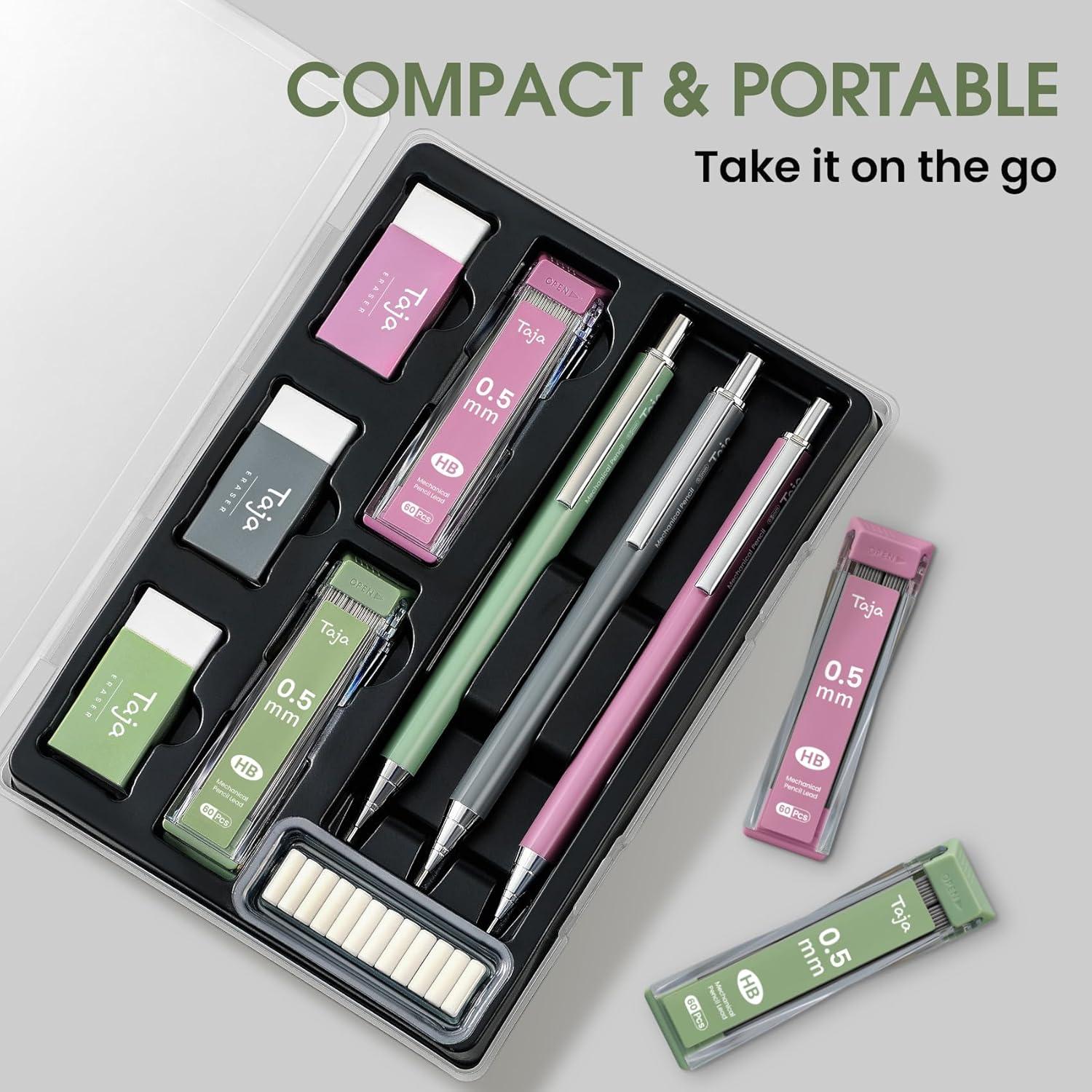 image:imageTaja Aesthetic 05mm Mechanical Pencil Set with Case 3 Vintage Mechanical Pencils 4 Tubes HB 2 Lead Refills 3 Erasers amp 12 Eraser Refills Cute Pencil Kit for Back to School Stationery Supplies