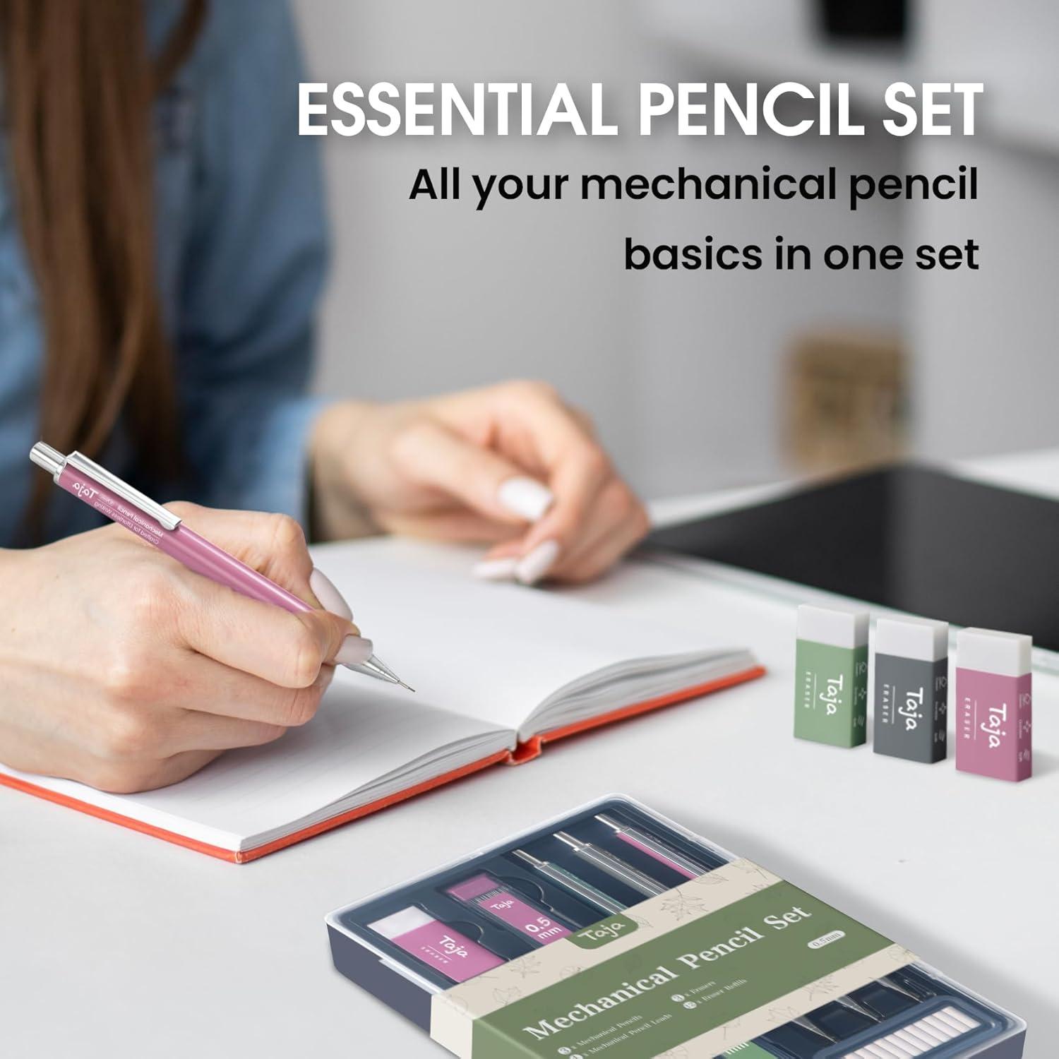 image:imageTaja Aesthetic 05mm Mechanical Pencil Set with Case 3 Vintage Mechanical Pencils 4 Tubes HB 2 Lead Refills 3 Erasers amp 12 Eraser Refills Cute Pencil Kit for Back to School Stationery Supplies
