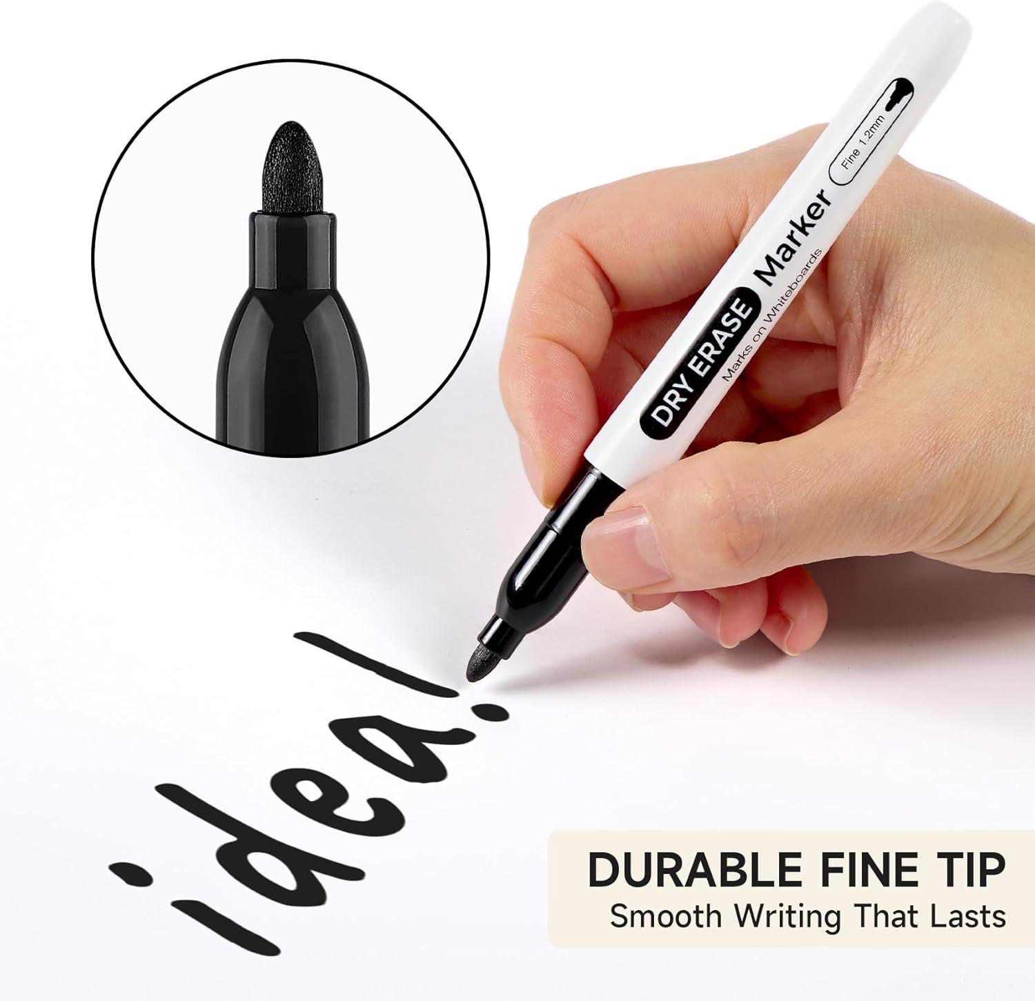 image:imageTaja Dry Erase Markers Fine Tip 30 Pack Black Thin Low Odor WhiteBoard Markers Bulk Set for School Classroom Office Supplies