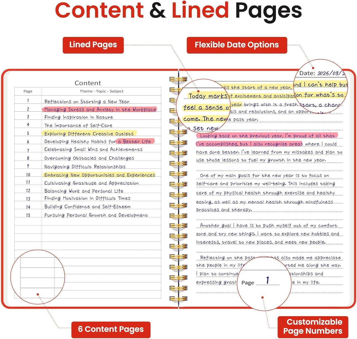 image:imageTaja Lined Spiral Journal Notebook for Women amp Men 140 Pages College Ruled Hardcover Notebook for Work amp Note Taking Journals for Writing A557 x 79 GreenRTomato Red