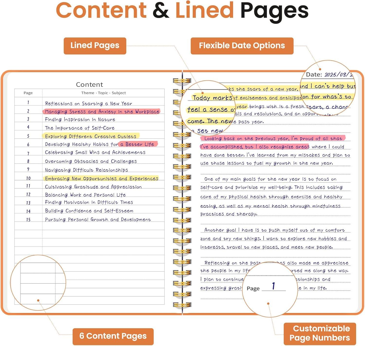 image:imageTaja Lined Spiral Journal Notebook for Women amp Men 140 Pages College Ruled Hardcover Notebook for Work amp Note Taking Journals for Writing A557 x 79 GreenPBright Orange