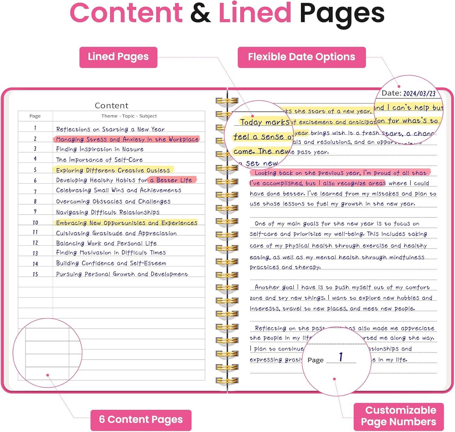 image:imageTaja Lined Spiral Journal Notebook for Women amp Men 140 Pages College Ruled Hardcover Notebook for Work amp Note Taking Journals for Writing A557 x 79 GreenZBerry Pink