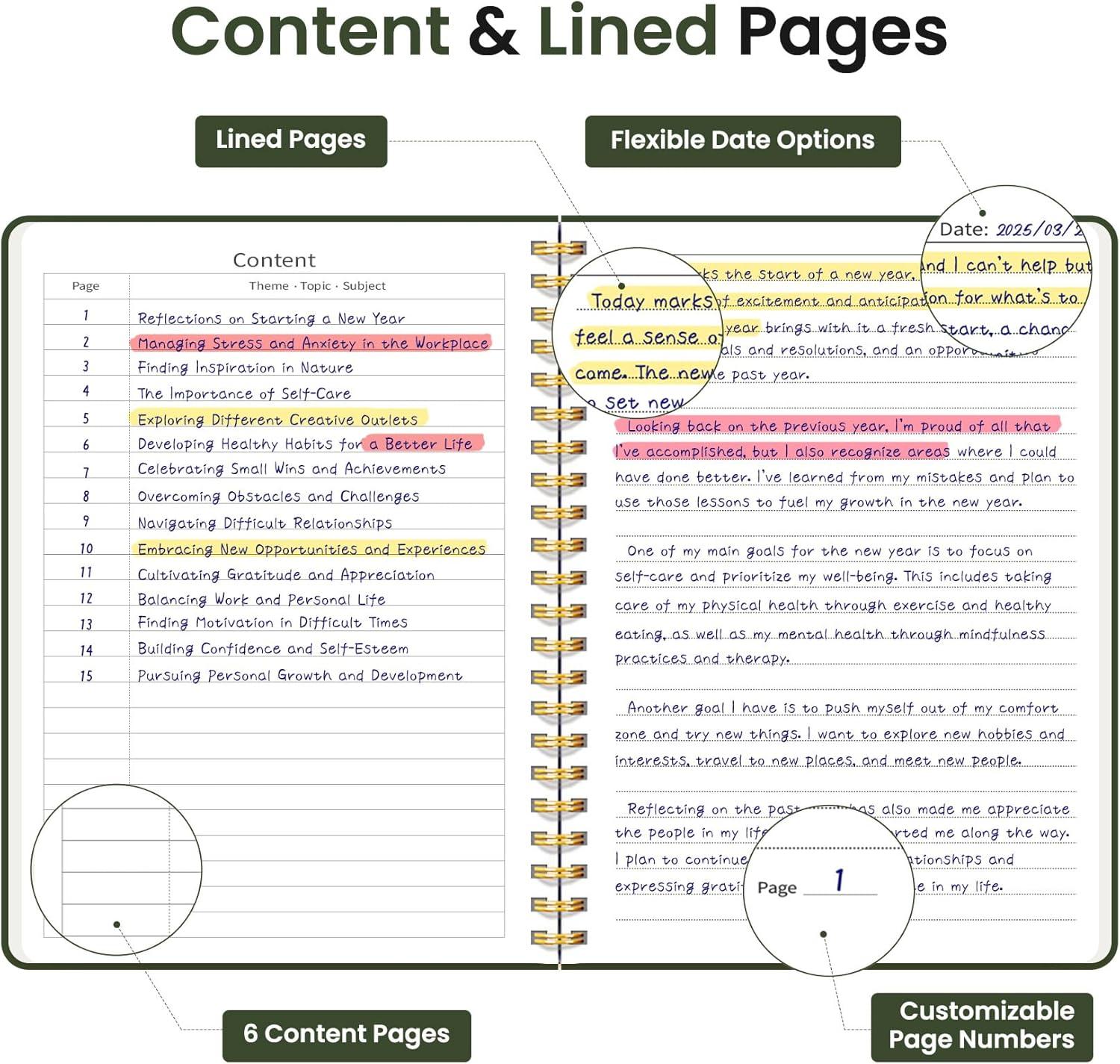image:imageTaja Lined Spiral Journal Notebook for Women amp Men 140 Pages College Ruled Hardcover Notebook for Work amp Note Taking Journals for Writing A557 x 79 GreenHDark Olive Green