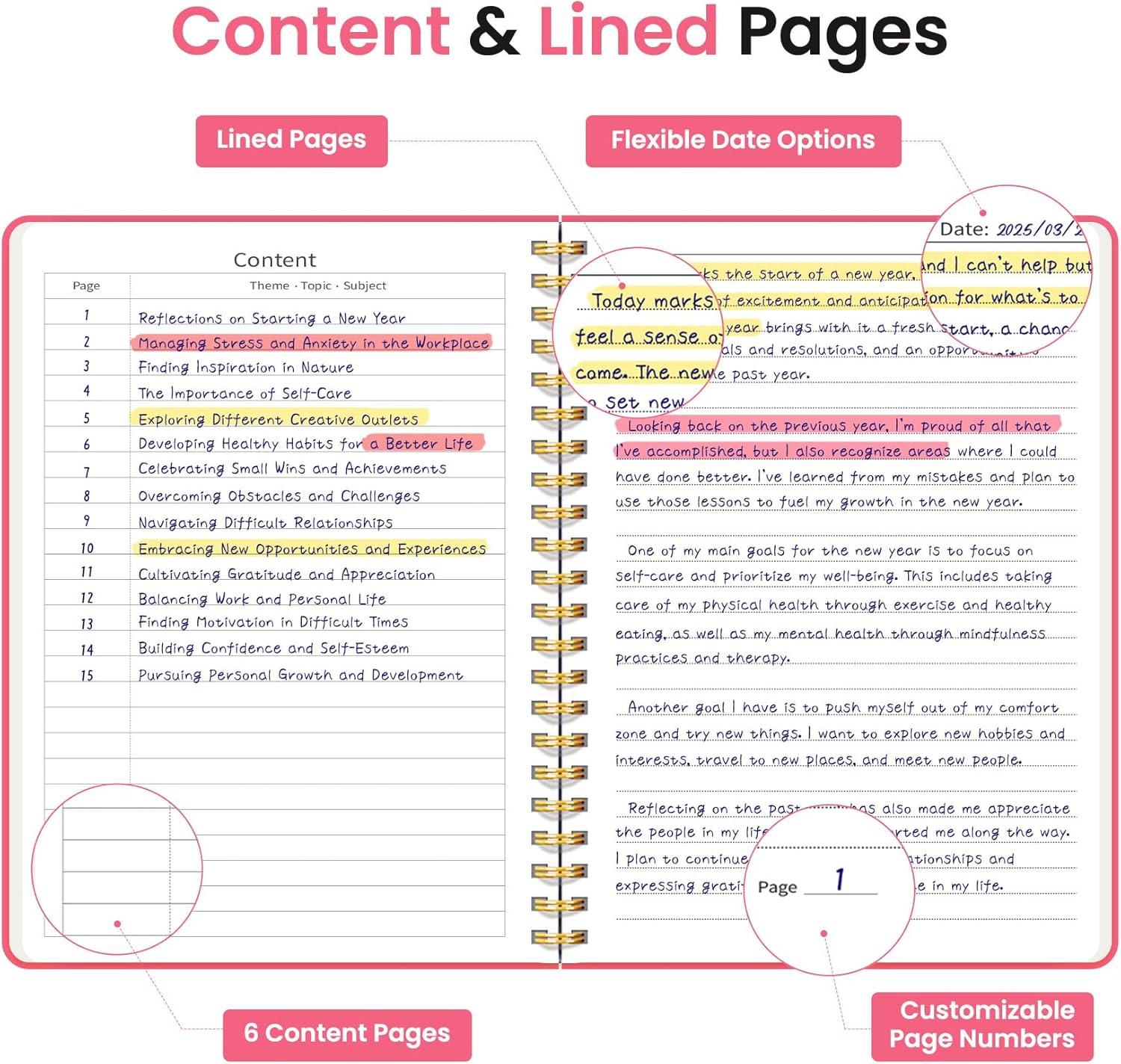image:imageTaja Lined Spiral Journal Notebook for Women amp Men 140 Pages College Ruled Hardcover Notebook for Work amp Note Taking Journals for Writing A557 x 79 GreenLPeach Pink