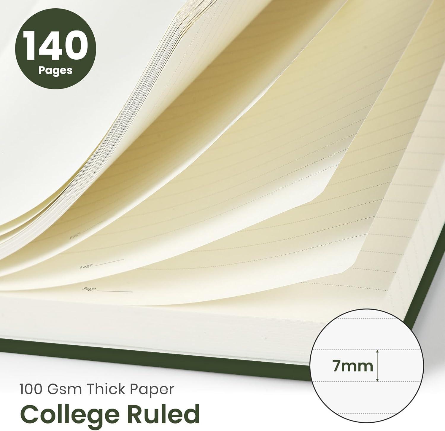 image:imageTaja Lined Spiral Journal Notebook for Women amp Men 140 Pages College Ruled Hardcover Notebook for Work amp Note Taking Journals for Writing A557 x 79 GreenHDark Olive Green