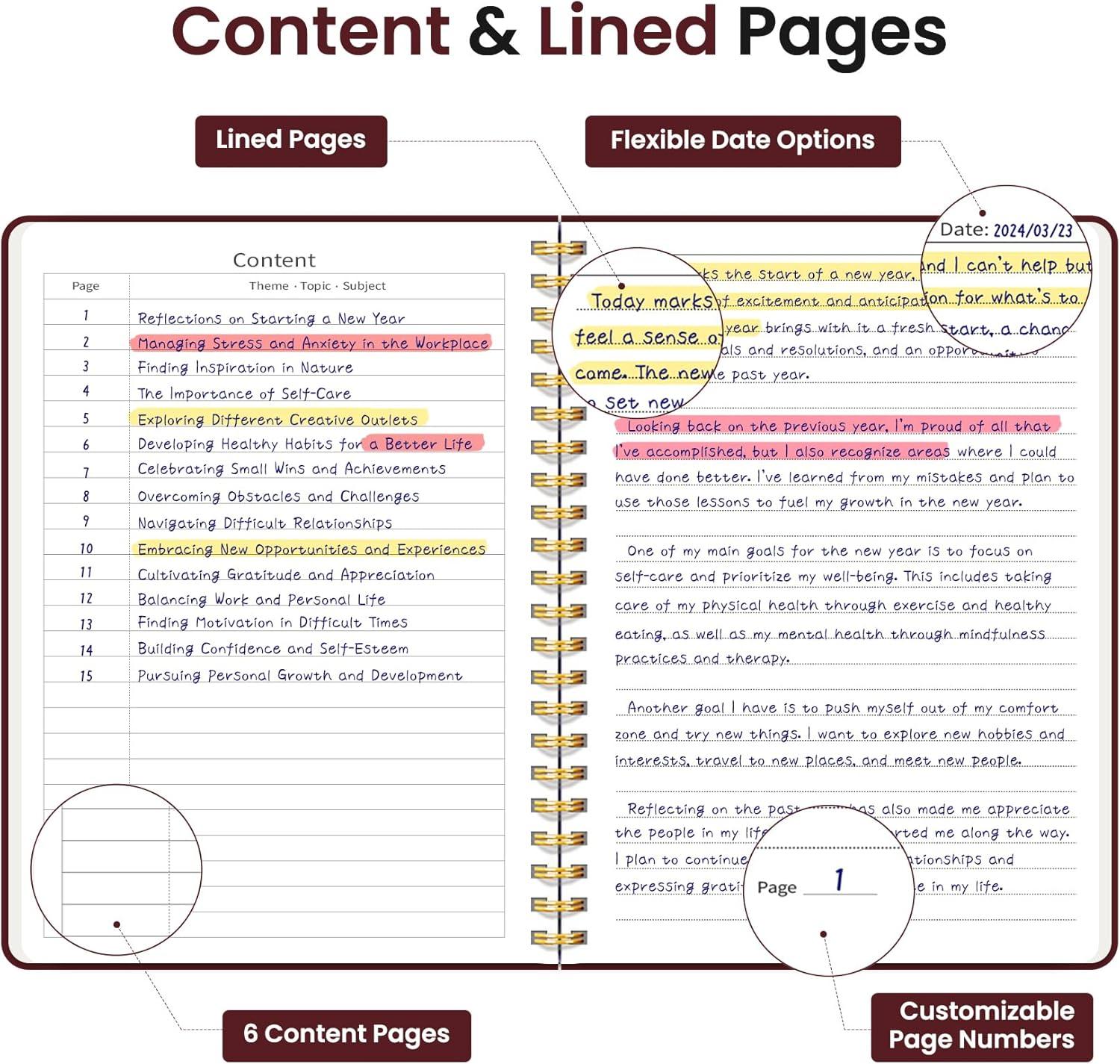image:imageTaja Lined Spiral Journal Notebook for Women amp Men 140 Pages College Ruled Hardcover Notebook for Work amp Note Taking Journals for Writing A557 x 79 GreenGBurgundy