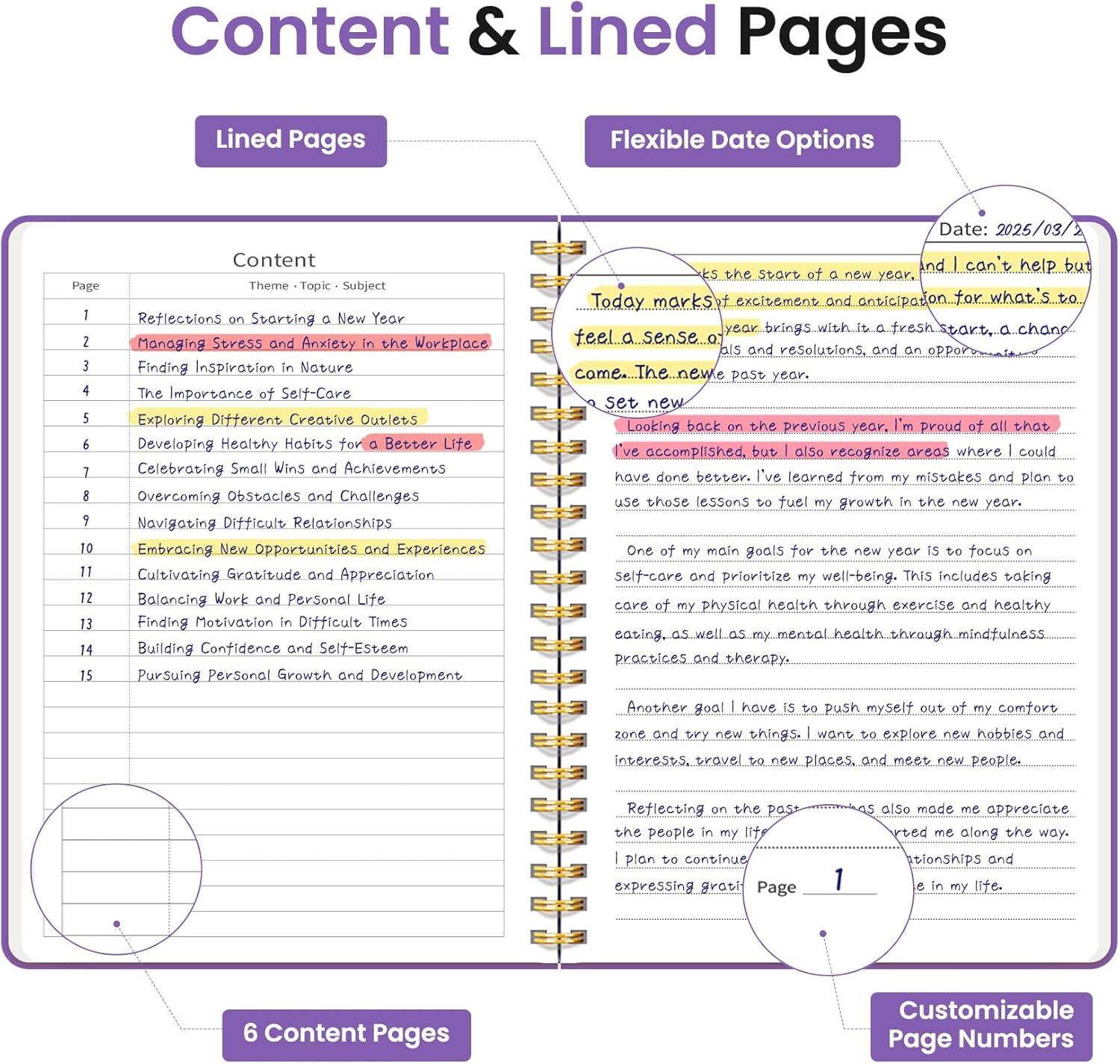 image:imageTaja Lined Spiral Journal Notebook for Women amp Men 140 Pages College Ruled Hardcover Notebook for Work amp Note Taking Journals for Writing A557 x 79 GreenQPeriwinkle Purple