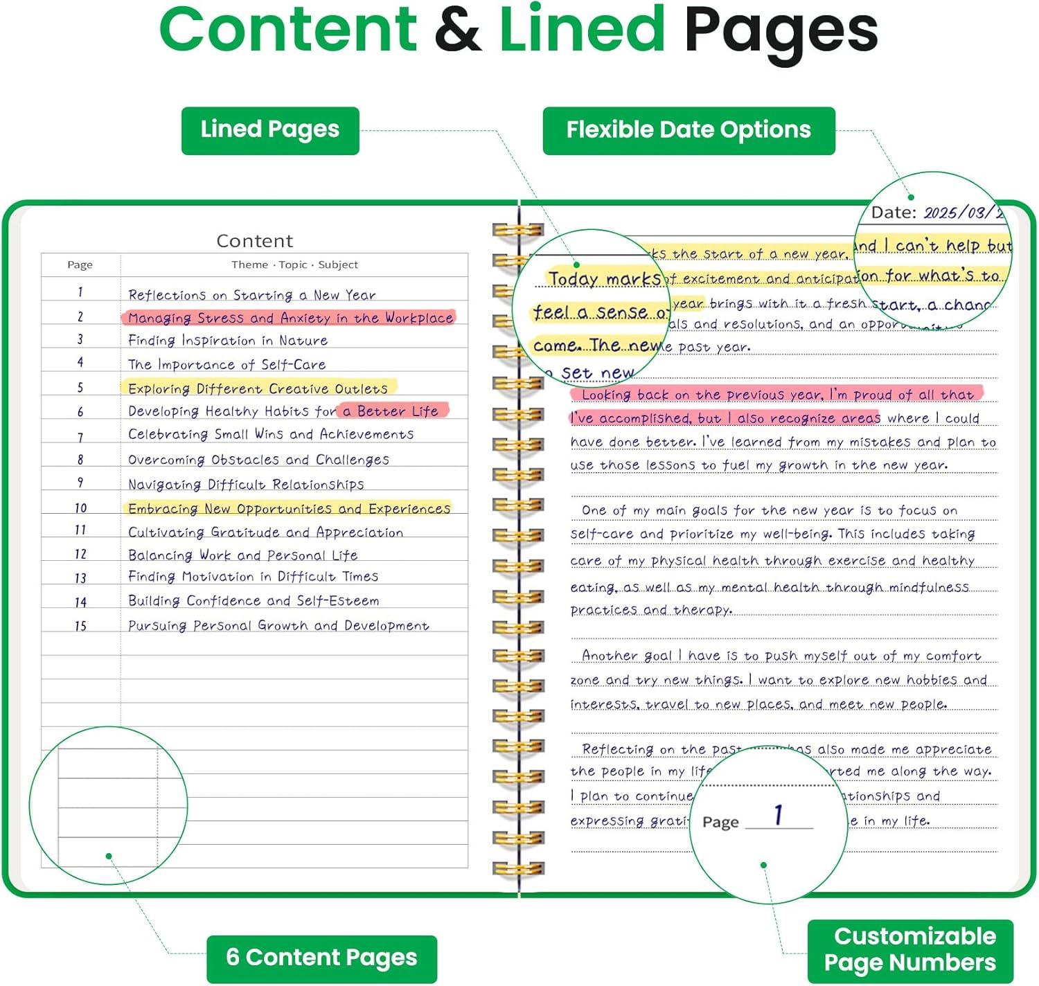 image:imageTaja Lined Spiral Journal Notebook for Women amp Men 140 Pages College Ruled Hardcover Notebook for Work amp Note Taking Journals for Writing A557 x 79 GreenJRacing Green
