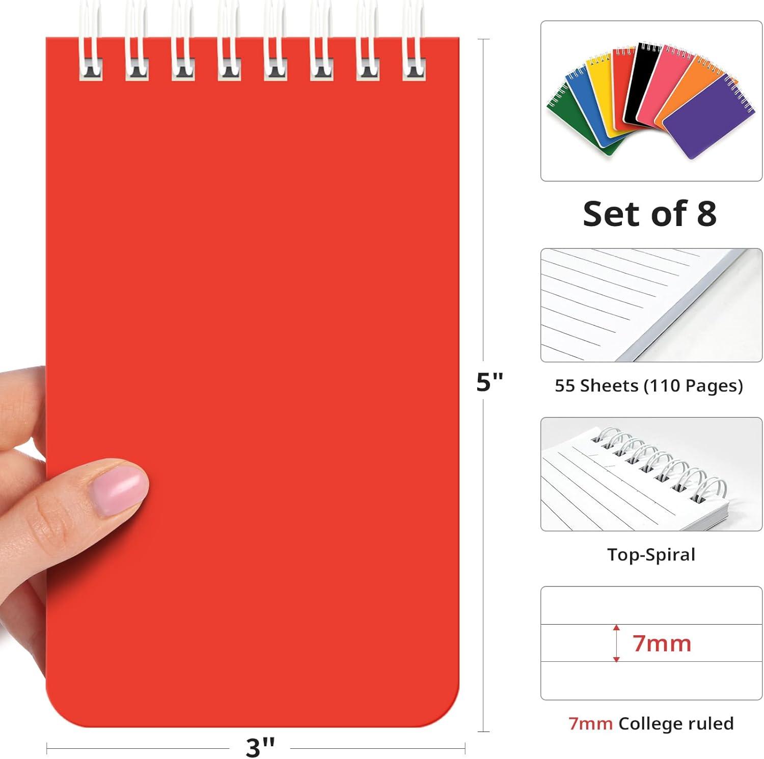 image:imageTaja Pocket Small Notebook 3 x 5 Set of 8 Mini Little Spiral Notebook Nursing Notepad Perfect for Work School Office Nurse Travel NeutralBright