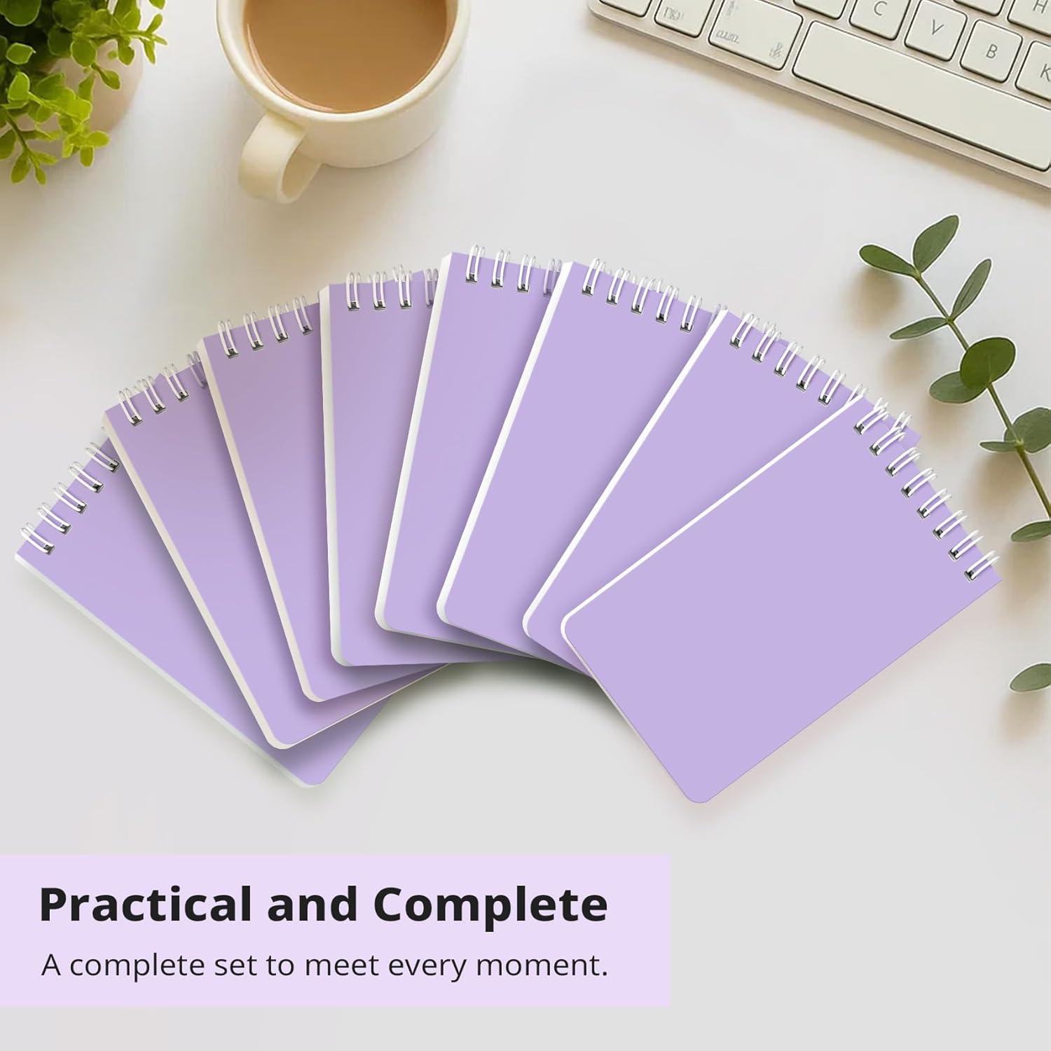 image:imageTaja Pocket Small Notebook 3 x 5 Set of 8 Mini Little Spiral Notebook Nursing Notepad Perfect for Work School Office Nurse Travel NeutralHLilac Purple
