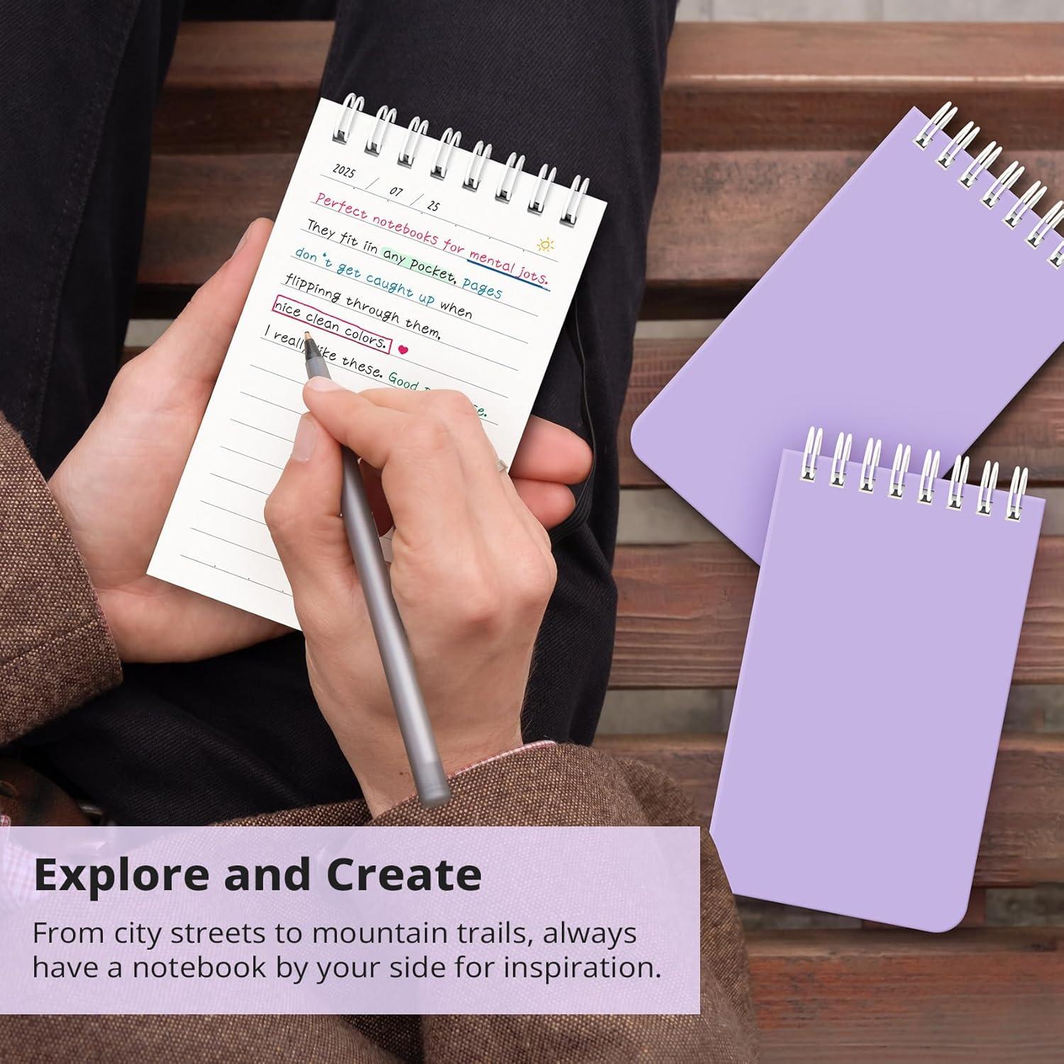 image:imageTaja Pocket Small Notebook 3 x 5 Set of 8 Mini Little Spiral Notebook Nursing Notepad Perfect for Work School Office Nurse Travel NeutralHLilac Purple