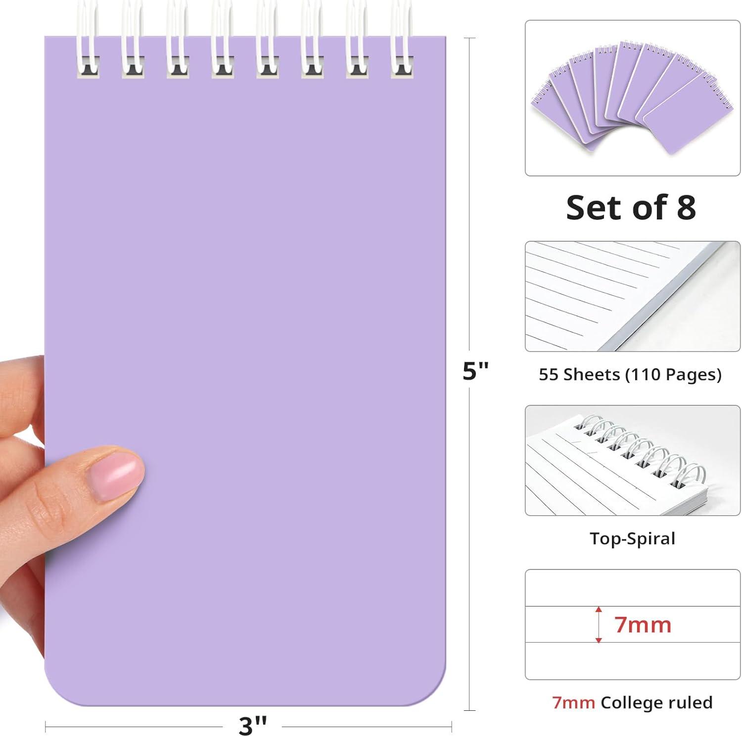 image:imageTaja Pocket Small Notebook 3 x 5 Set of 8 Mini Little Spiral Notebook Nursing Notepad Perfect for Work School Office Nurse Travel NeutralHLilac Purple