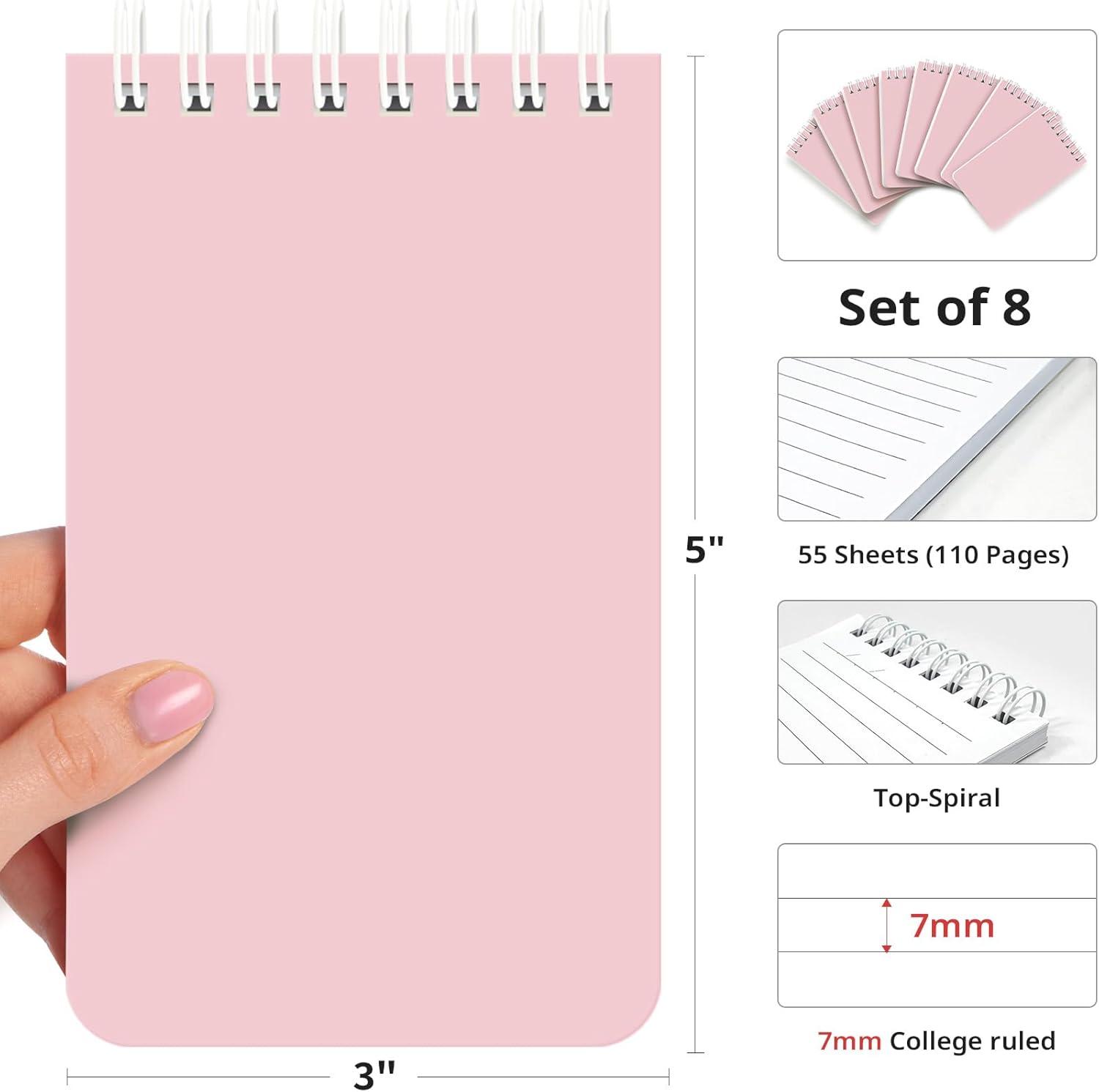 image:imageTaja Pocket Small Notebook 3 x 5 Set of 8 Mini Little Spiral Notebook Nursing Notepad Perfect for Work School Office Nurse Travel NeutralHPink