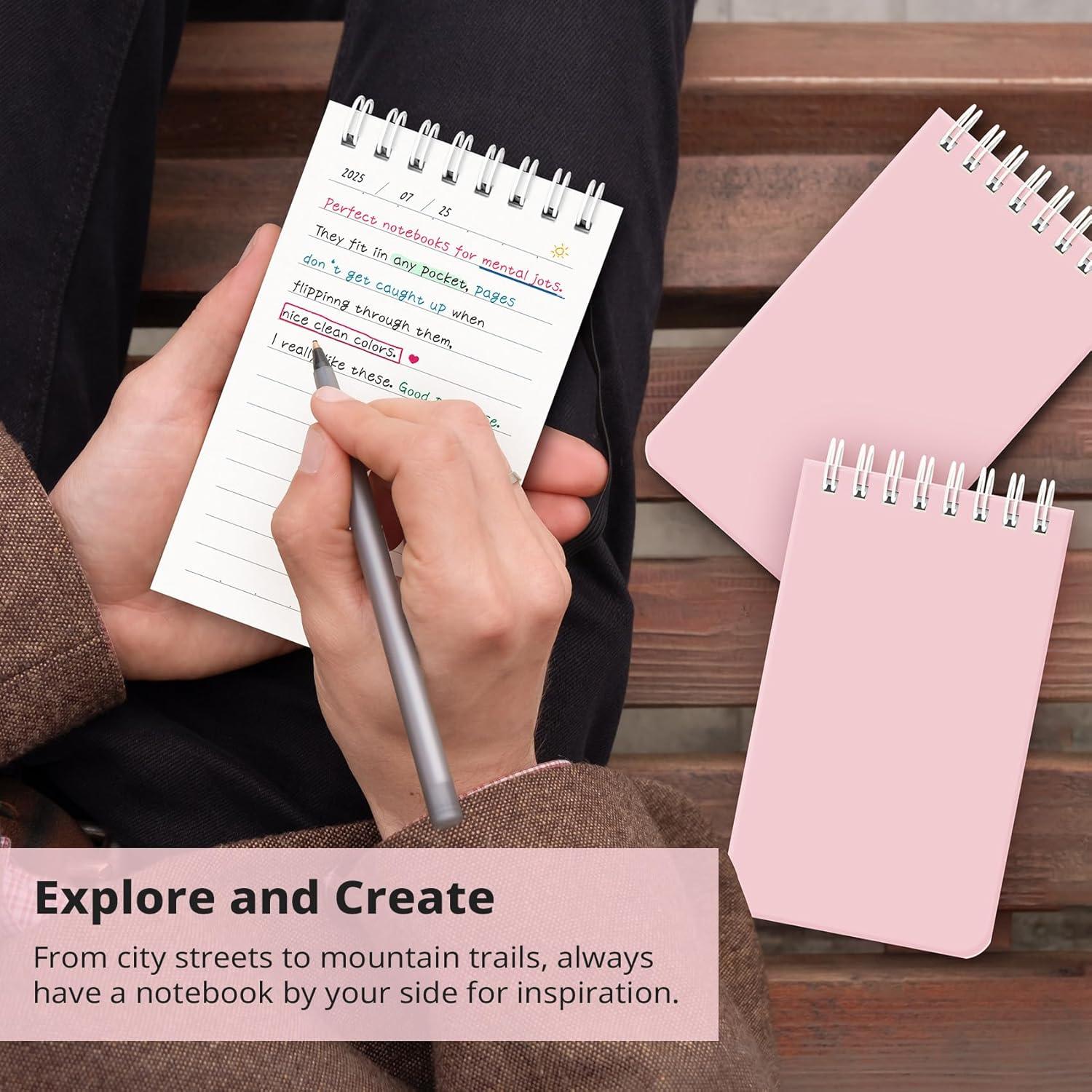 image:imageTaja Pocket Small Notebook 3 x 5 Set of 8 Mini Little Spiral Notebook Nursing Notepad Perfect for Work School Office Nurse Travel NeutralHPink