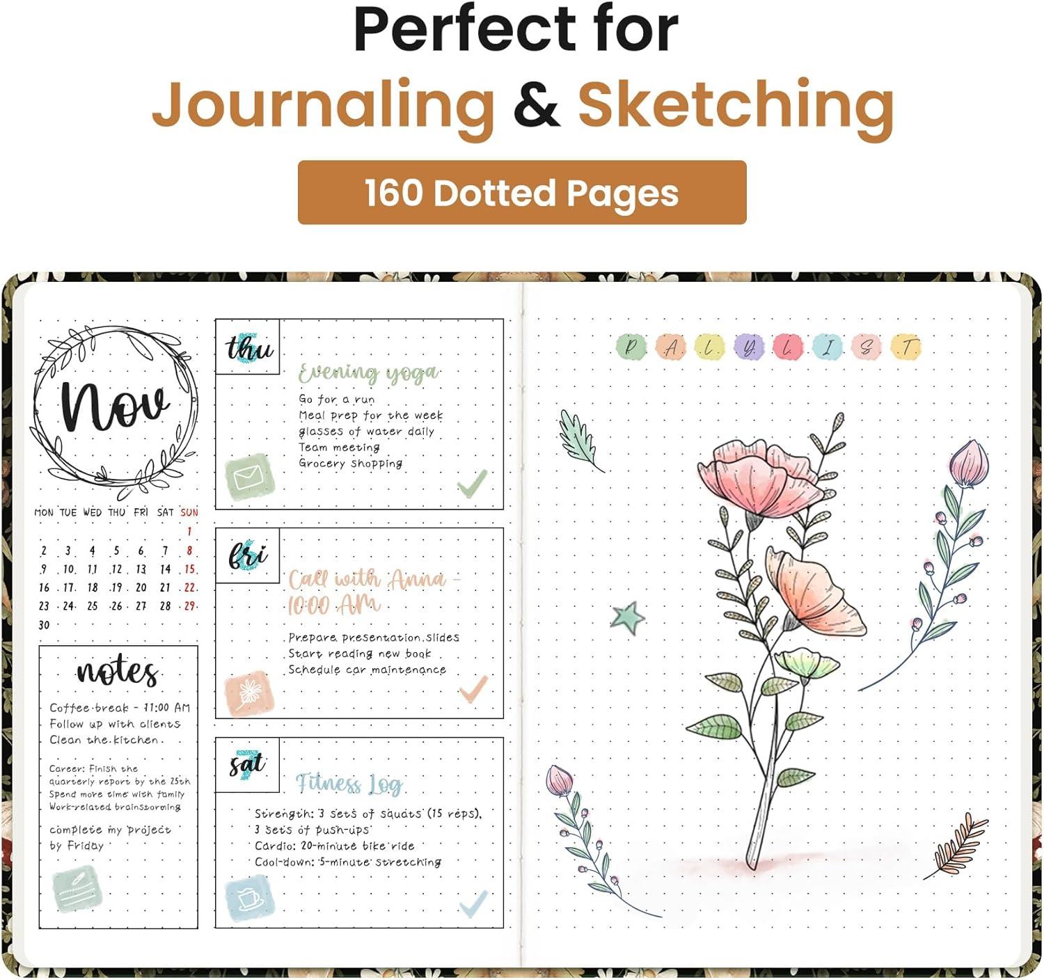 image:imageTaja Pretty Lined Journal for Women Aesthetic Cute Hardcover Leather Journal for Writing A5 College Ruled Notebook for Work amp Note Taking Perfect for Office School Home 160 Pages Meadow FlowersNMushroom