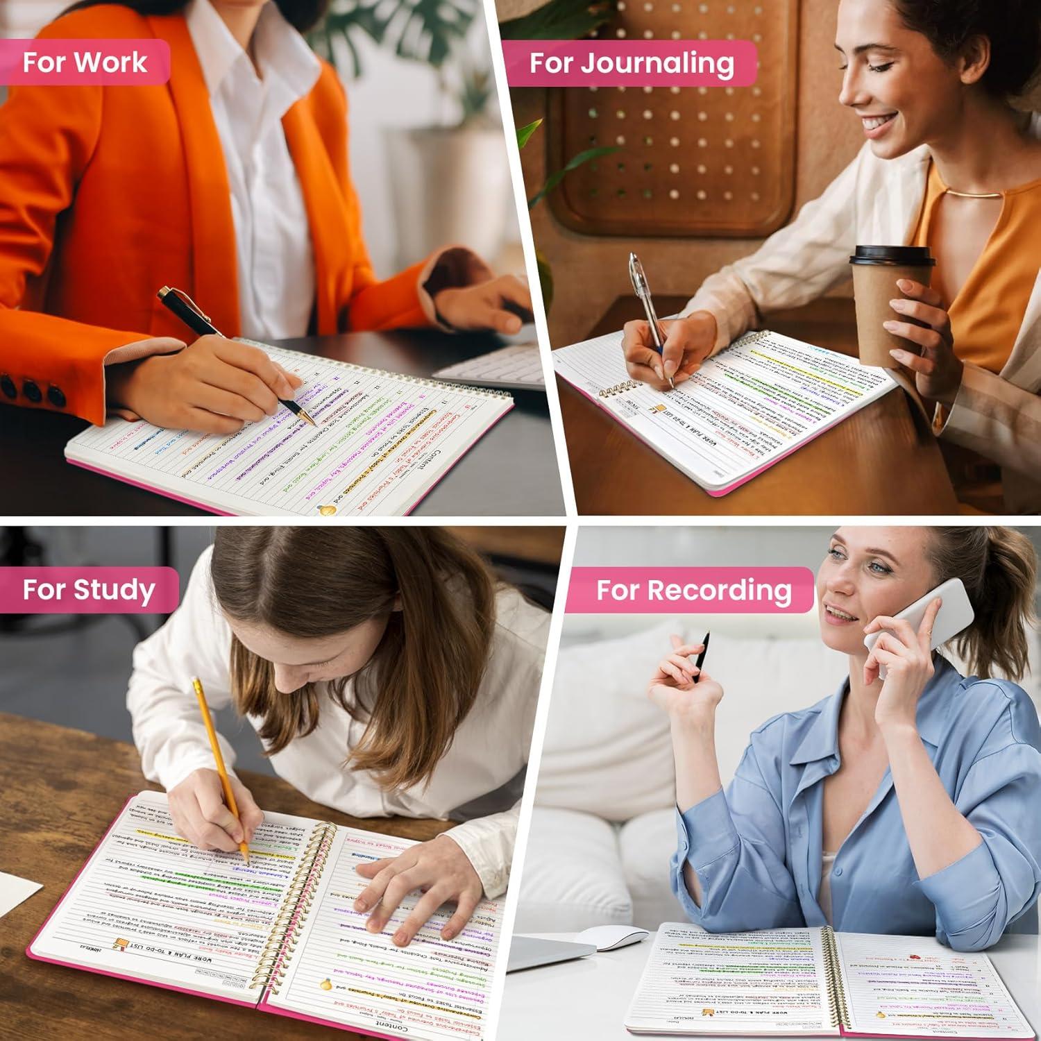 image:imageTaja Spiral Lined Notebook 85x11 Notebooks for Work Large A4 Journal for Women amp Men College Ruled Journaling Notebook for Writing Plastic Cover Spiral Journal PurpleM Berry Pink