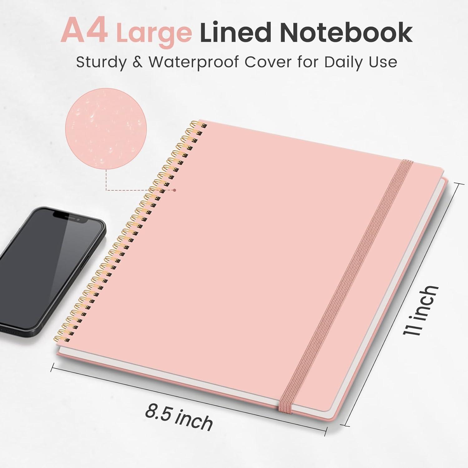 image:imageTaja Spiral Lined Notebook 85x11 Notebooks for Work Large A4 Journal for Women amp Men College Ruled Journaling Notebook for Writing Plastic Cover Spiral Journal PurpleBPink
