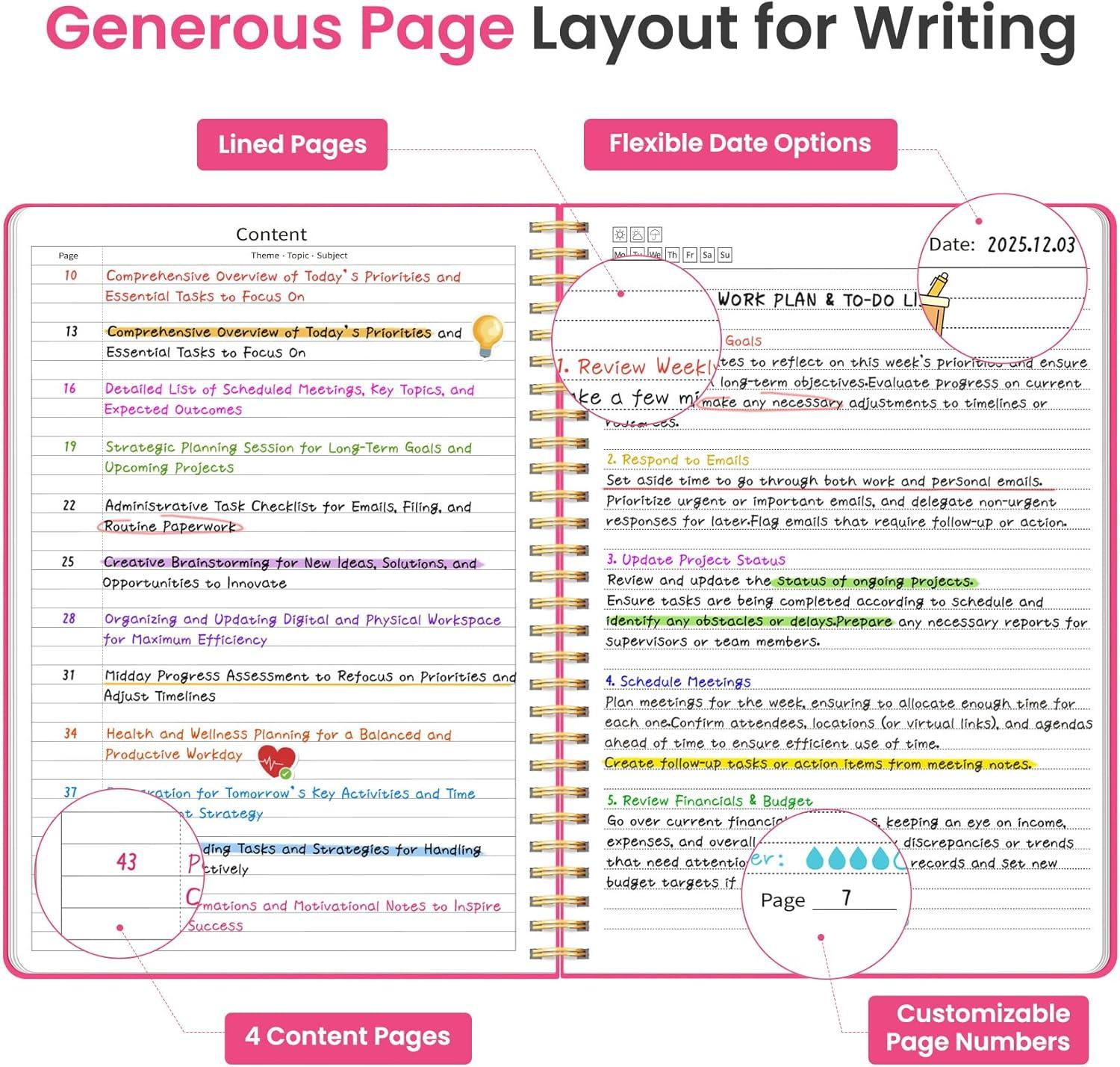image:imageTaja Spiral Lined Notebook 85x11 Notebooks for Work Large A4 Journal for Women amp Men College Ruled Journaling Notebook for Writing Plastic Cover Spiral Journal PurpleM Berry Pink