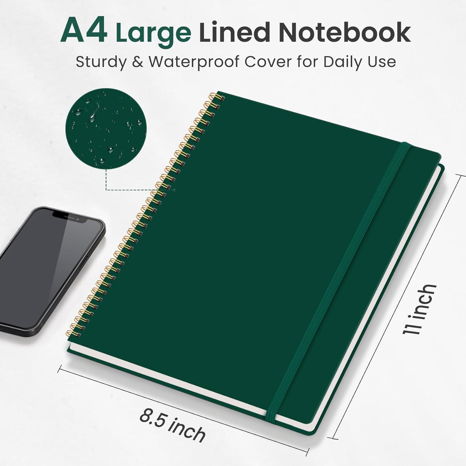 image:imageTaja Spiral Lined Notebook 85x11 Notebooks for Work Large A4 Journal for Women amp Men College Ruled Journaling Notebook for Writing Plastic Cover Spiral Journal PurpleL Dark Green