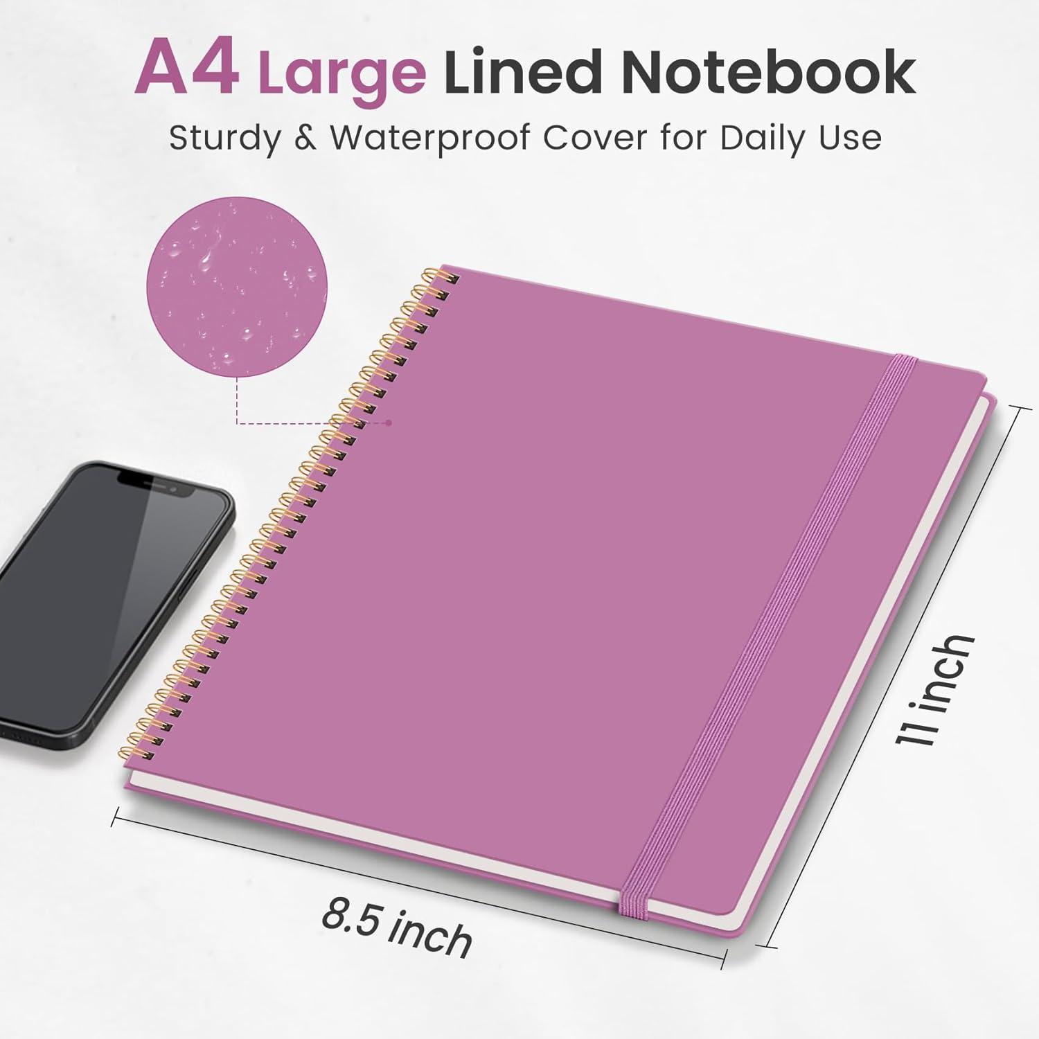 image:imageTaja Spiral Lined Notebook 85x11 Notebooks for Work Large A4 Journal for Women amp Men College Ruled Journaling Notebook for Writing Plastic Cover Spiral Journal PurpleAPurple