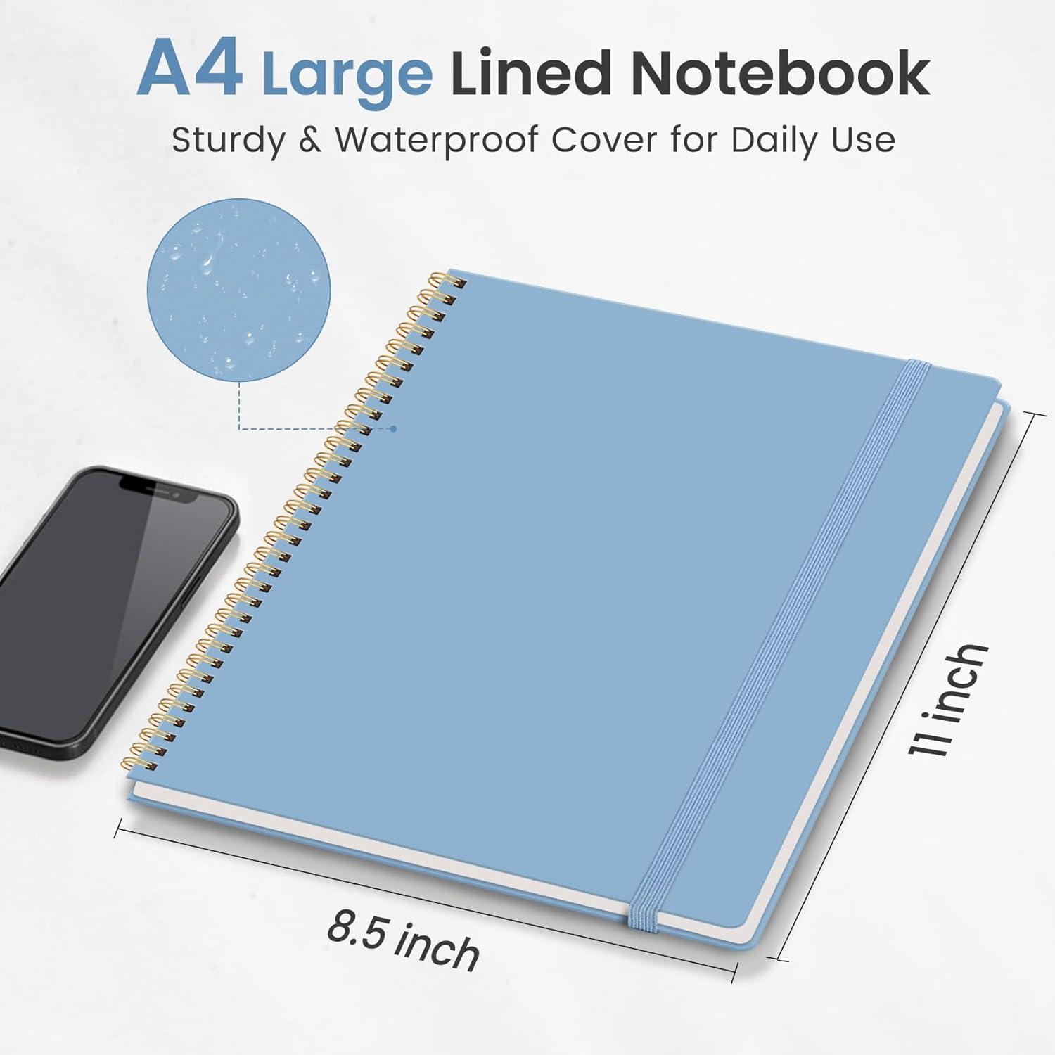 image:imageTaja Spiral Lined Notebook 85x11 Notebooks for Work Large A4 Journal for Women amp Men College Ruled Journaling Notebook for Writing Plastic Cover Spiral Journal PurpleNBlue