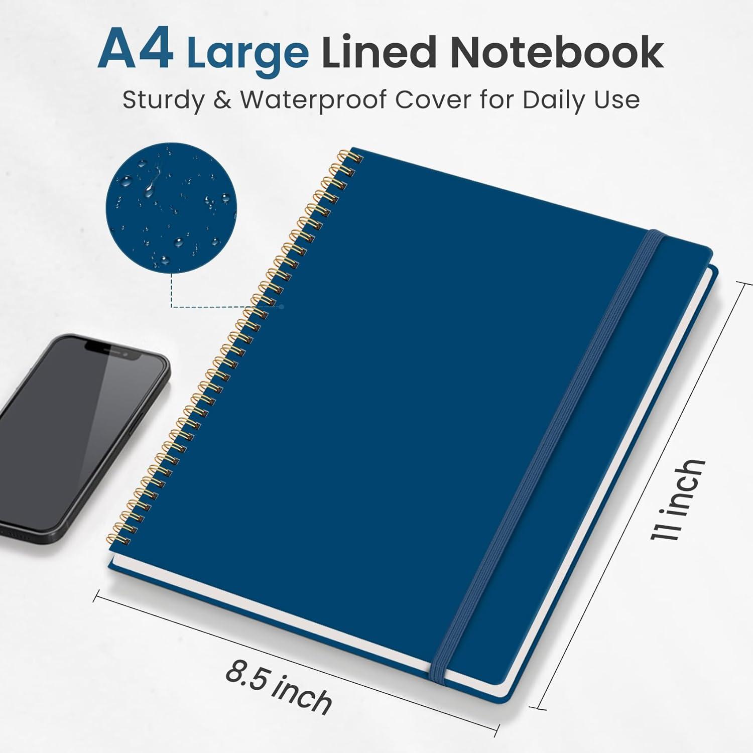 image:imageTaja Spiral Lined Notebook 85x11 Notebooks for Work Large A4 Journal for Women amp Men College Ruled Journaling Notebook for Writing Plastic Cover Spiral Journal PurpleL Navy Blue
