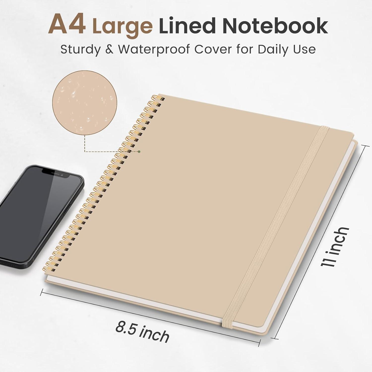 image:imageTaja Spiral Lined Notebook 85x11 Notebooks for Work Large A4 Journal for Women amp Men College Ruled Journaling Notebook for Writing Plastic Cover Spiral Journal PurpleKKhaki