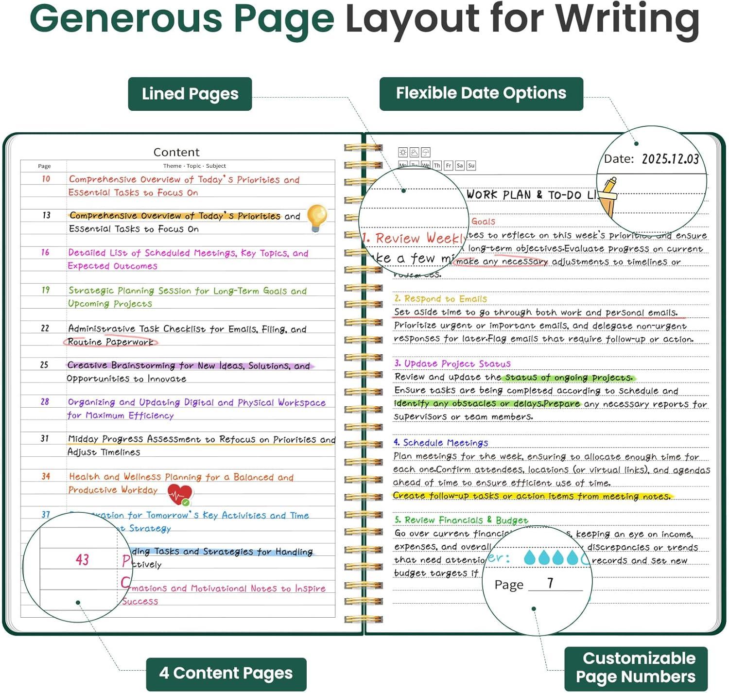 image:imageTaja Spiral Lined Notebook 85x11 Notebooks for Work Large A4 Journal for Women amp Men College Ruled Journaling Notebook for Writing Plastic Cover Spiral Journal PurpleL Dark Green