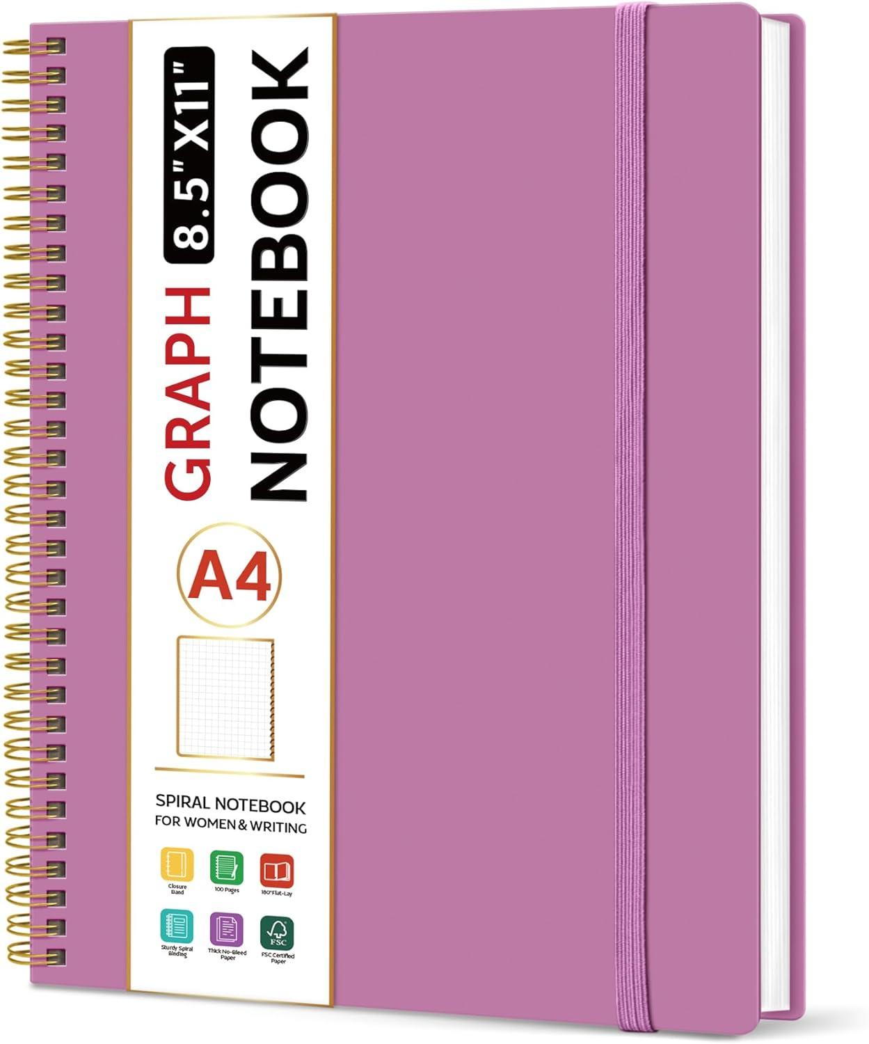 image:imageTaja Spiral Lined Notebook 85x11 Notebooks for Work Large A4 Journal for Women amp Men College Ruled Journaling Notebook for Writing Plastic Cover Spiral Journal PurpleAPurple