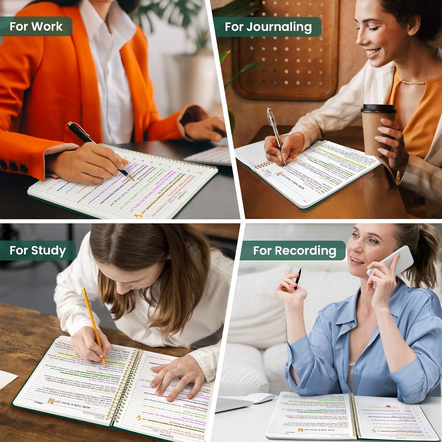 image:imageTaja Spiral Lined Notebook 85x11 Notebooks for Work Large A4 Journal for Women amp Men College Ruled Journaling Notebook for Writing Plastic Cover Spiral Journal PurpleL Dark Green