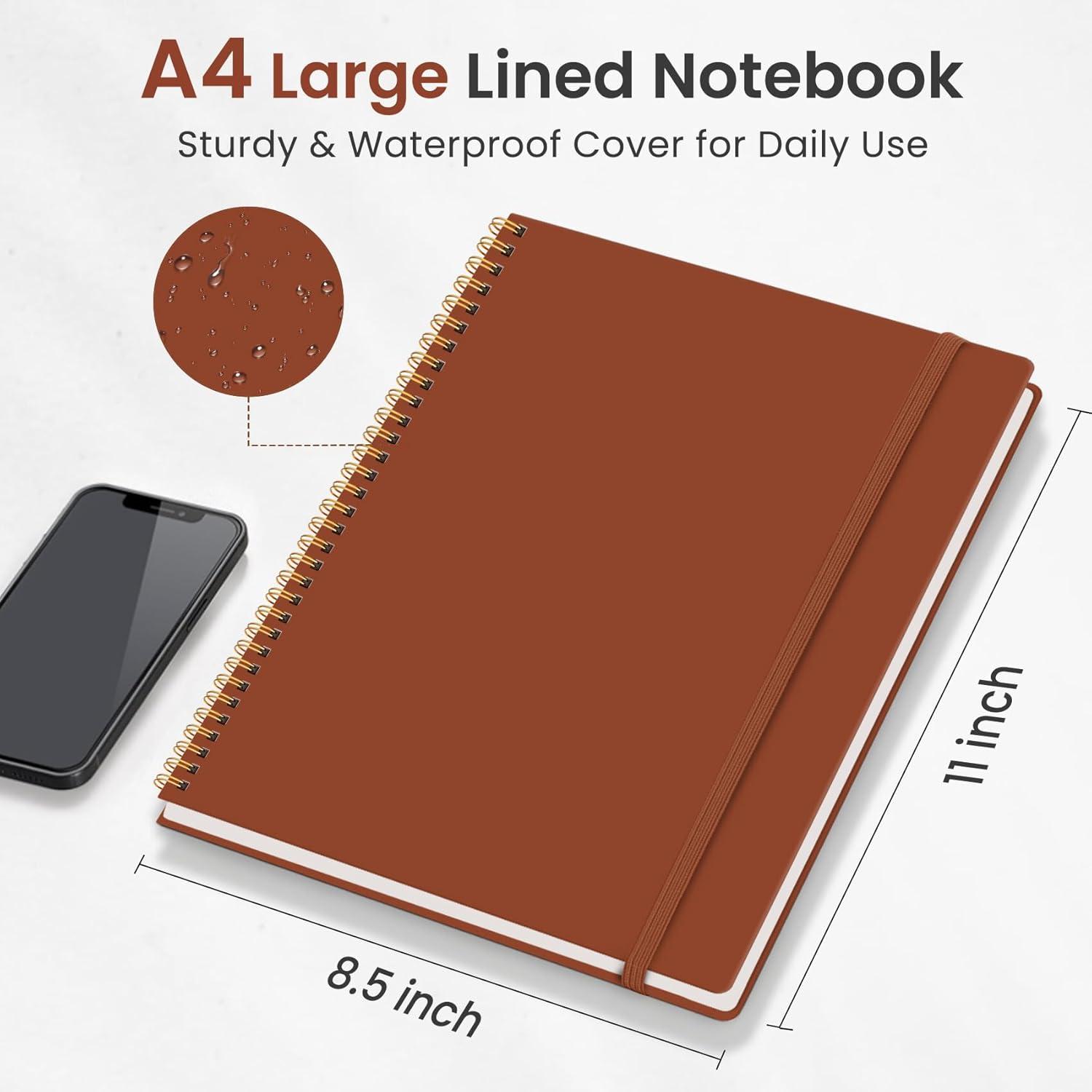 image:imageTaja Spiral Lined Notebook 85x11 Notebooks for Work Large A4 Journal for Women amp Men College Ruled Journaling Notebook for Writing Plastic Cover Spiral Journal PurpleC Rust Brown